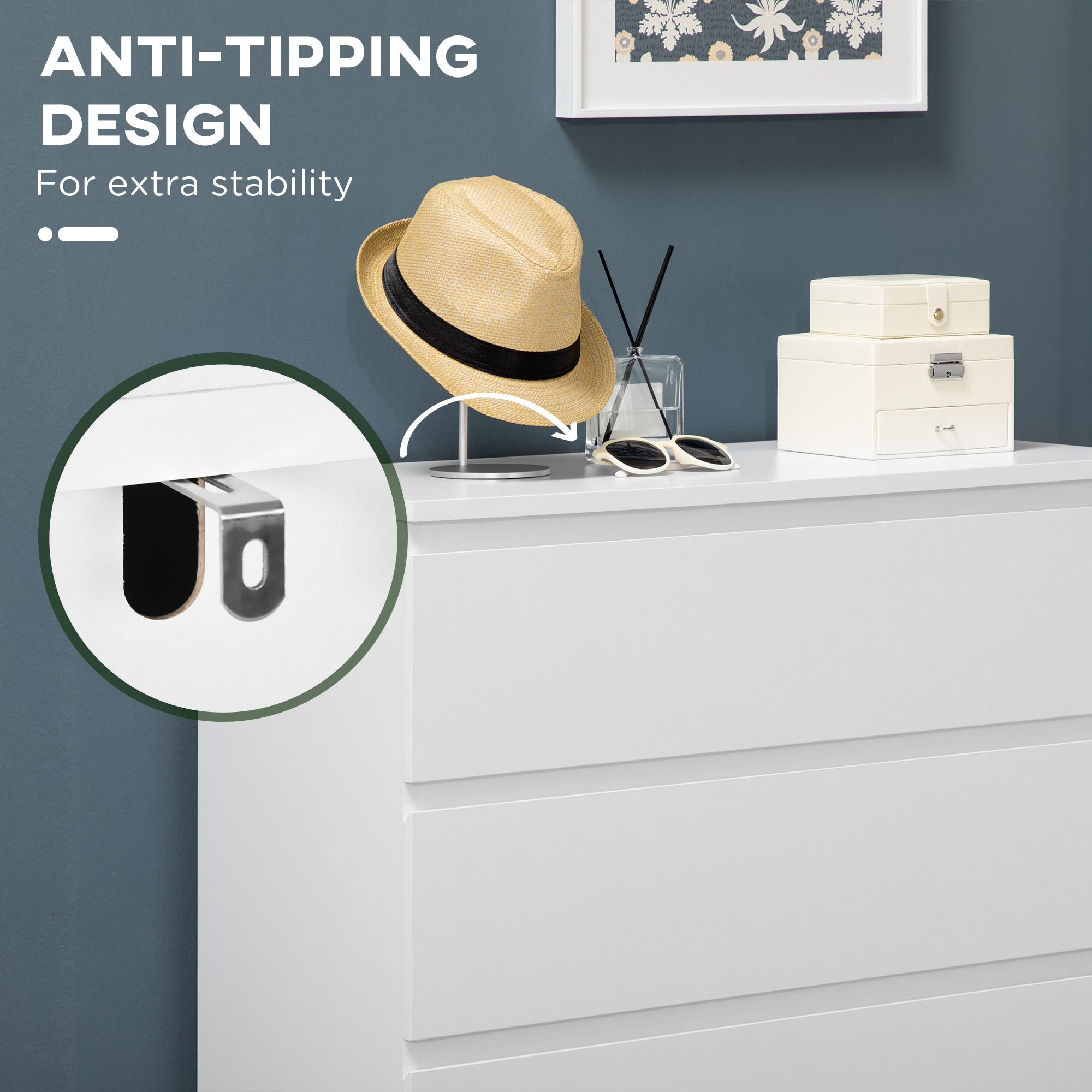 HOMCOM Chest of Drawers, Modern 5 Drawer Chest with Zinc Alloy Runners for Living Room, Bedroom, White