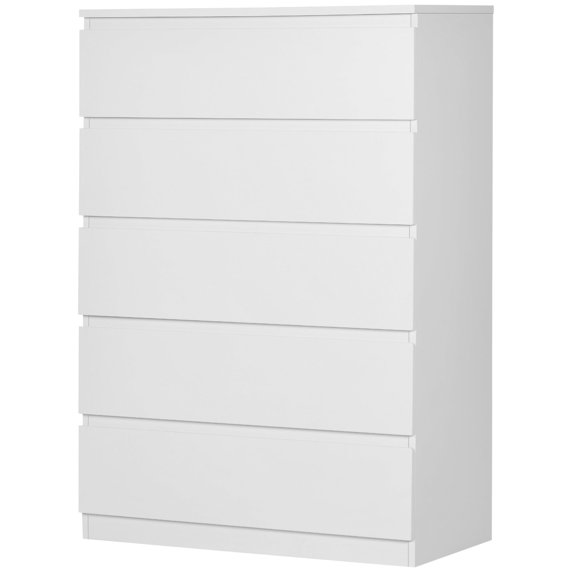 HOMCOM Chest of Drawers, Modern 5 Drawer Chest with Zinc Alloy Runners for Living Room, Bedroom, White