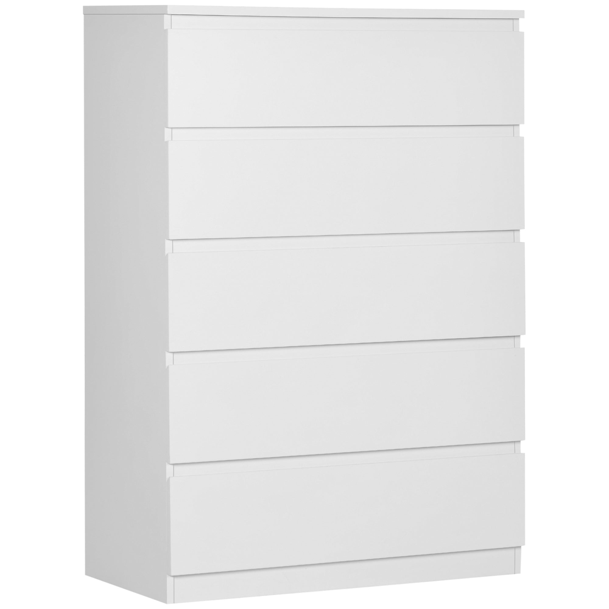 HOMCOM Chest of Drawers, Modern 5 Drawer Chest with Zinc Alloy Runners for Living Room, Bedroom, White