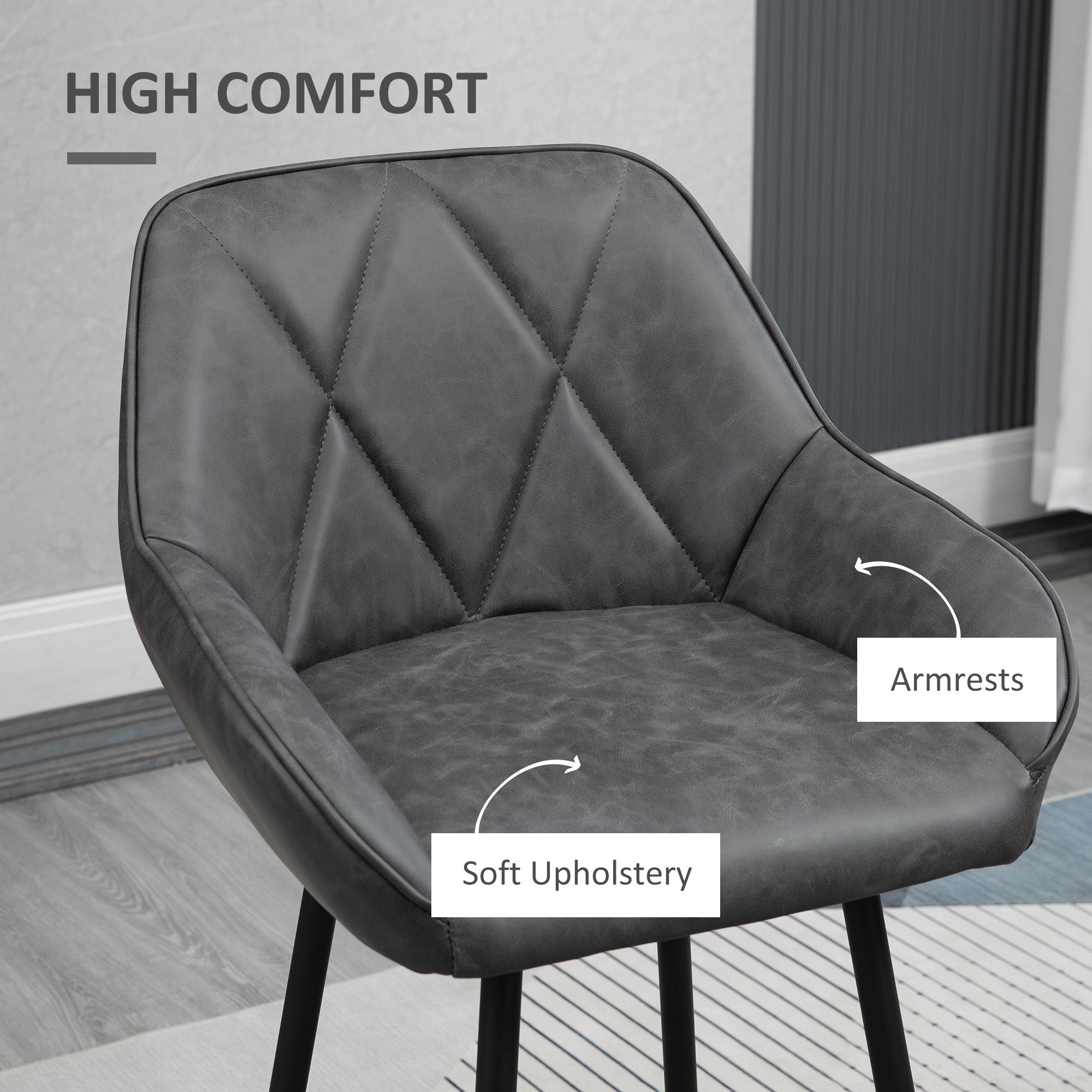 HOMCOM Retro Bar Stools Set of 2, Bar Chairs with Footrest, 30" (76 cm.) Kitchen Stools with Backs and Steel Legs, for Kitchen Island and Home Bar, Grey
