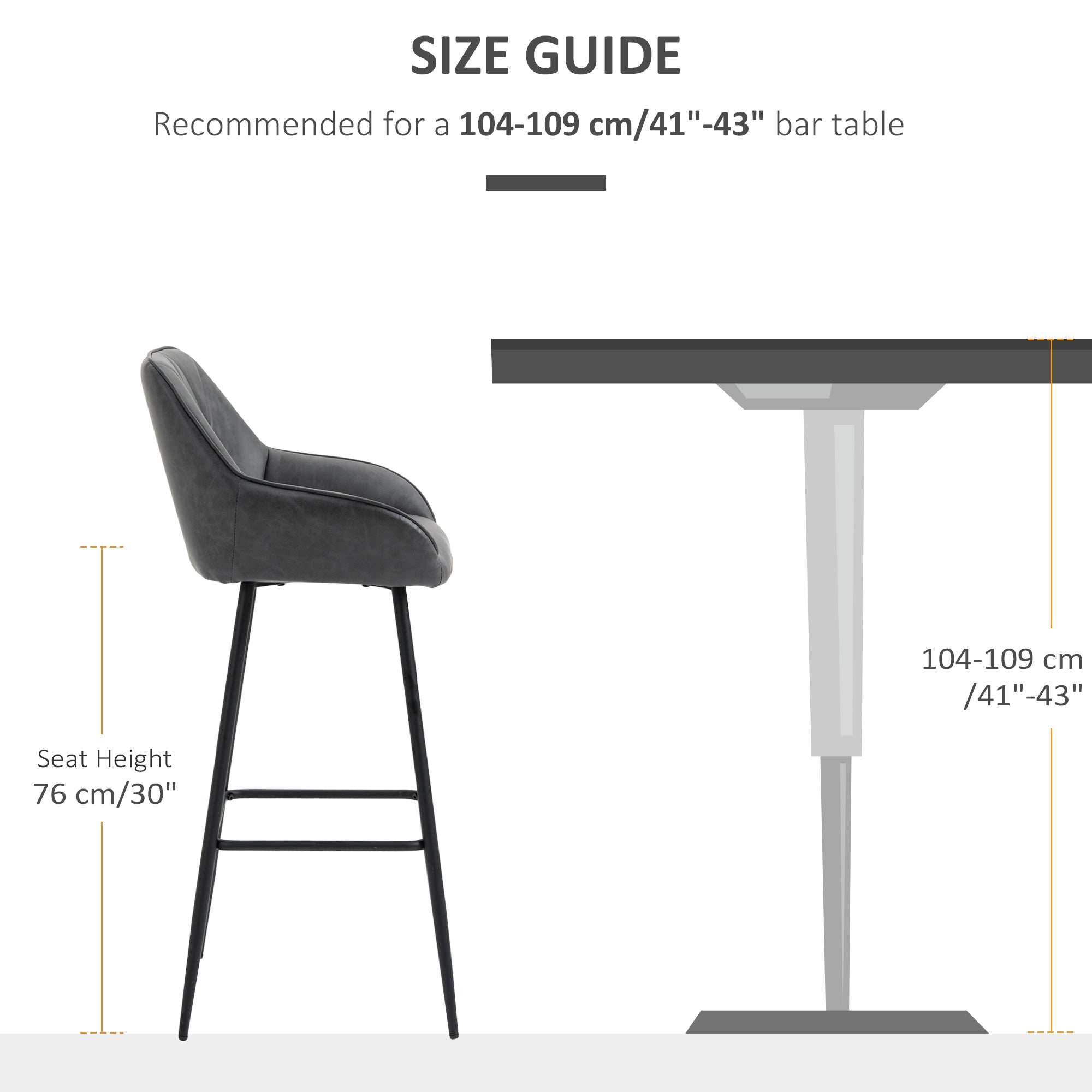 HOMCOM Retro Bar Stools Set of 2, Bar Chairs with Footrest, 30" (76 cm.) Kitchen Stools with Backs and Steel Legs, for Kitchen Island and Home Bar, Grey