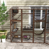 PawHut Catio, Large Outdoor Cat Enclosure with Cat Condos, Platforms, Ladders, Doors, Weather-Resistant Roof, Wooden Cat Cage for 1-4 Cats, Espresso