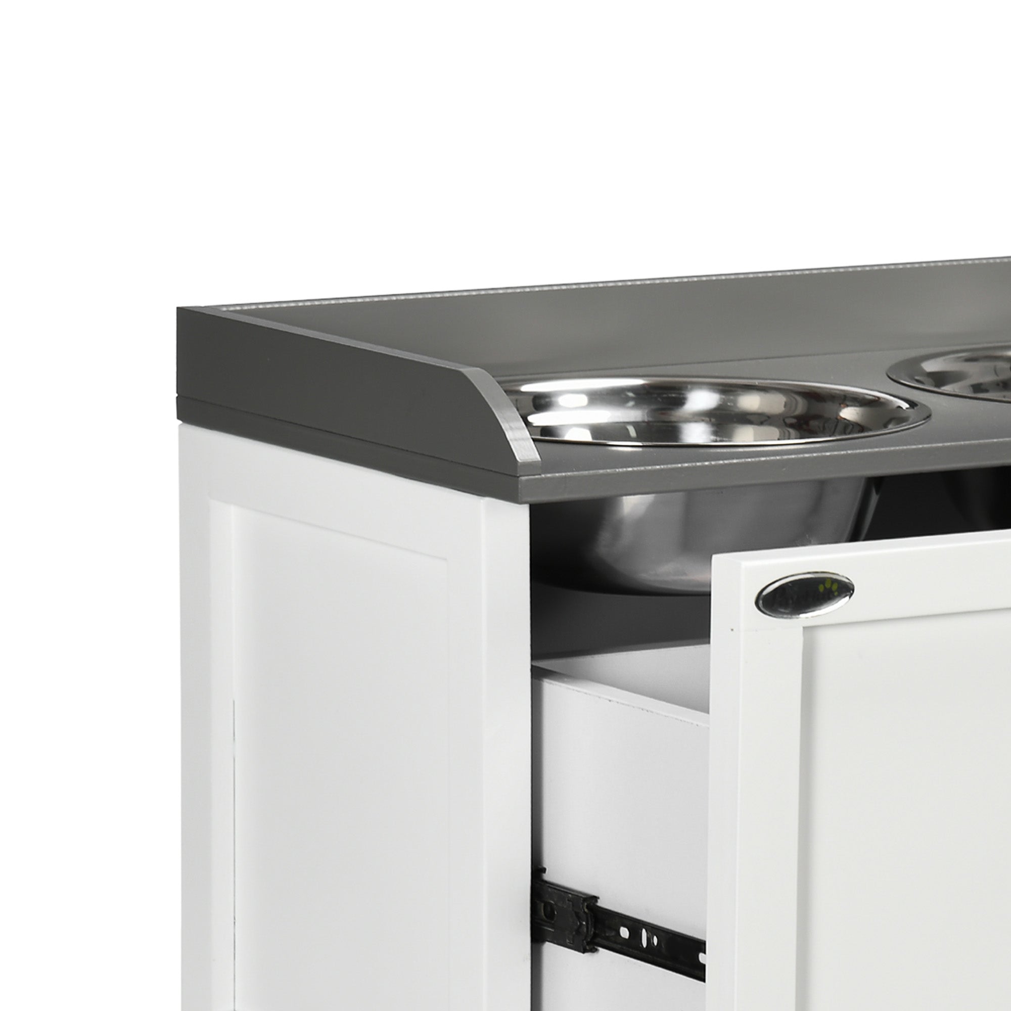 PawHut Stainless Steel Raised Dog Bowls, Double Dog Food and Water Bowl w/ 21L Storage Drawer, for Large Dogs - White