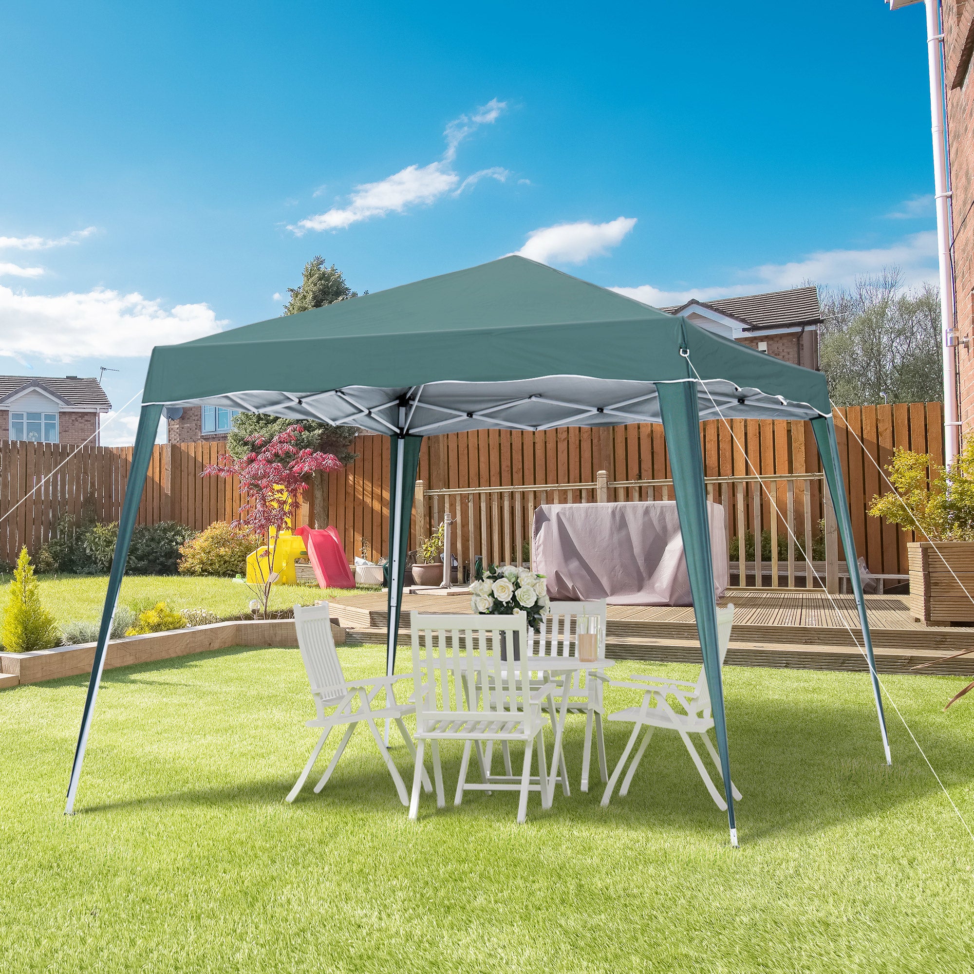 Outsunny 8' x 8' Pop Up Canopy Tent with Inclined Legs, Portable Party Tent Gazebo with Carrying Bag for Garden, Camping, Party, Picnic, Green