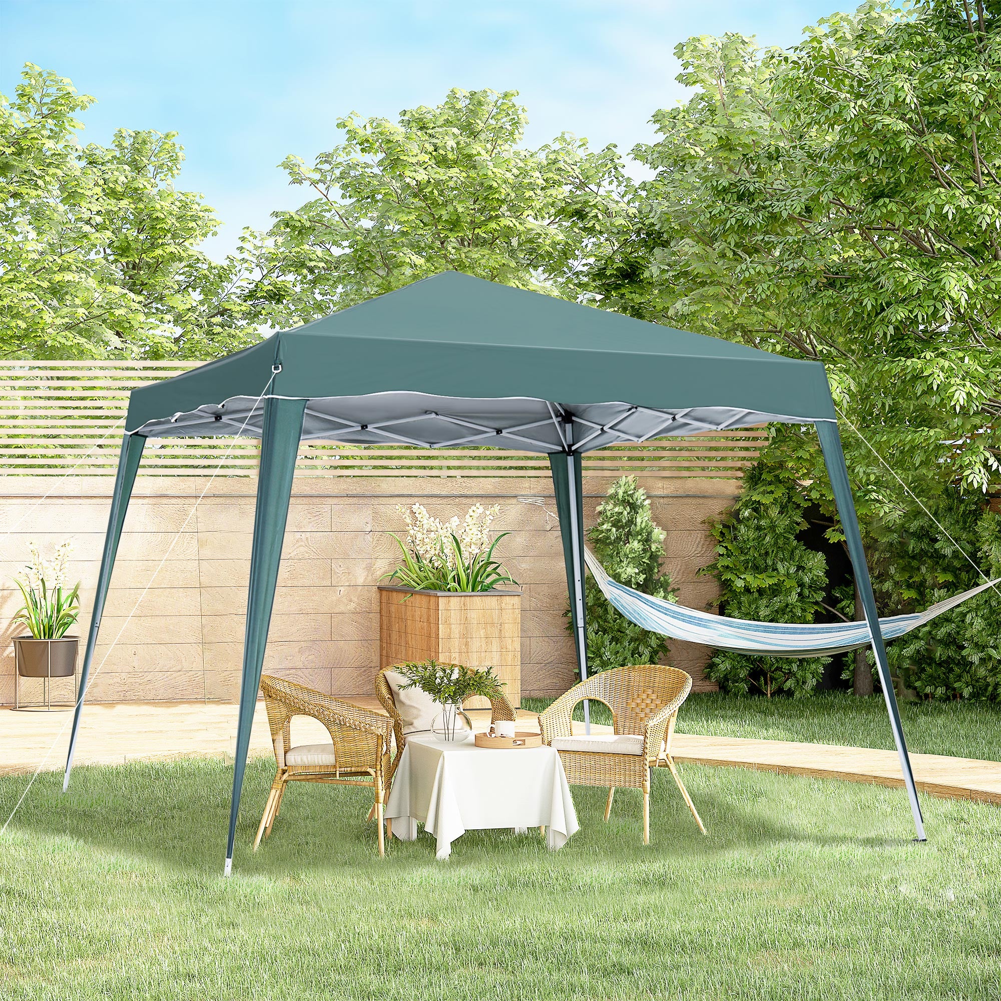 Outsunny 8' x 8' Pop Up Canopy Tent with Inclined Legs, Portable Party Tent Gazebo with Carrying Bag for Garden, Camping, Party, Picnic, Green