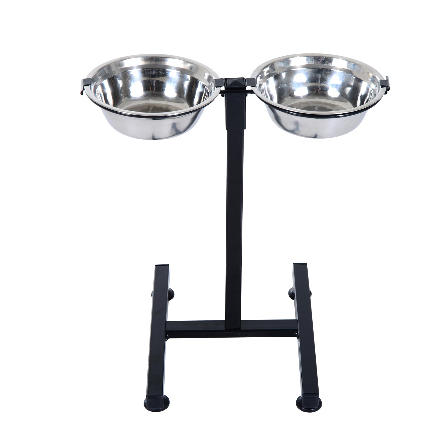 PawHut Adjustable Elevated Dog Bowls, Stainless Steel Dog Double Bowls with H-Base Raised Bowl Stand for Dogs Cats, 24"H