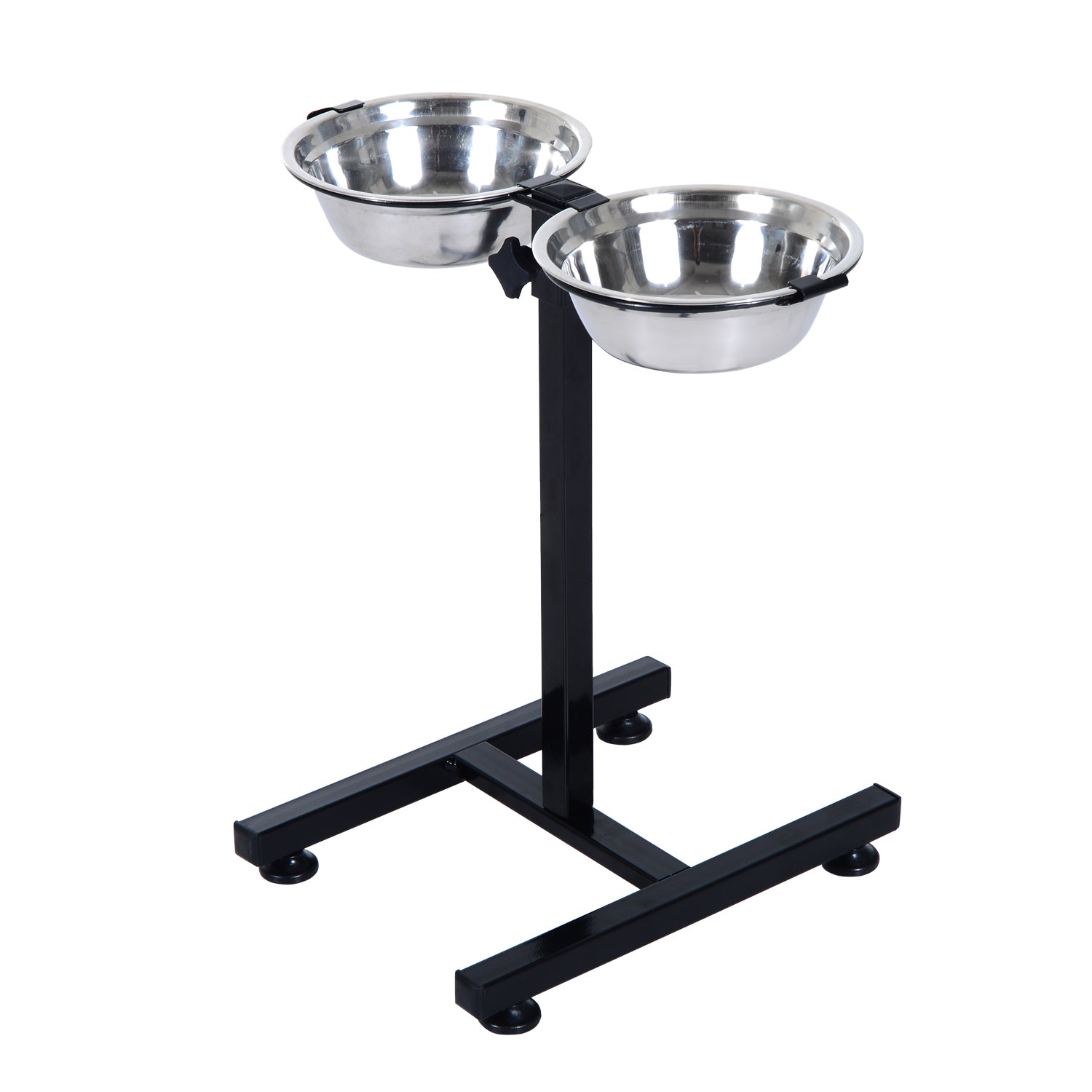 PawHut Adjustable Elevated Dog Bowls, Stainless Steel Dog Double Bowls with H-Base Raised Bowl Stand for Dogs Cats, 24"H