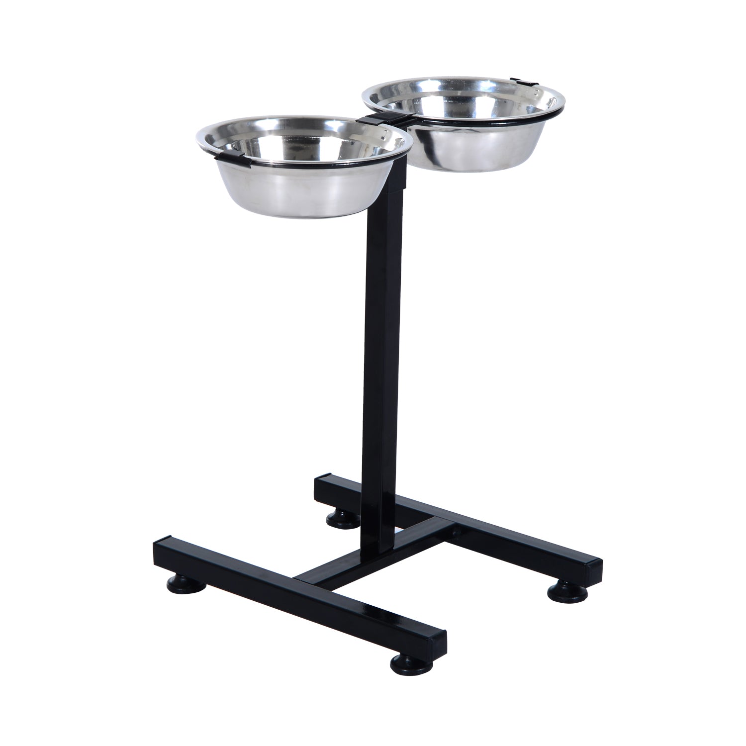 PawHut Adjustable Elevated Dog Bowls, Stainless Steel Dog Double Bowls with H-Base Raised Bowl Stand for Dogs Cats, 24"H