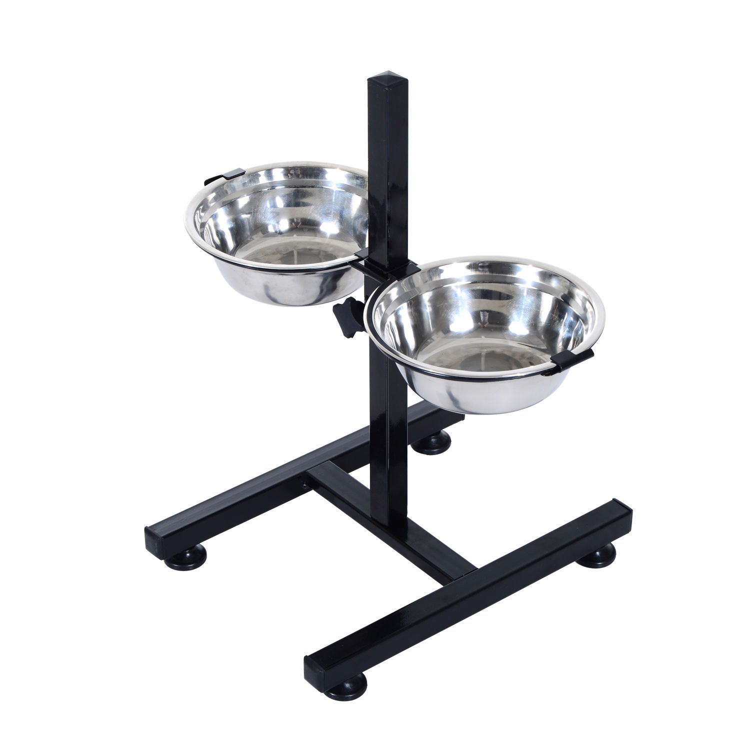 PawHut Adjustable Elevated Dog Bowls, Stainless Steel Dog Double Bowls with H-Base Raised Bowl Stand for Dogs Cats, 24"H
