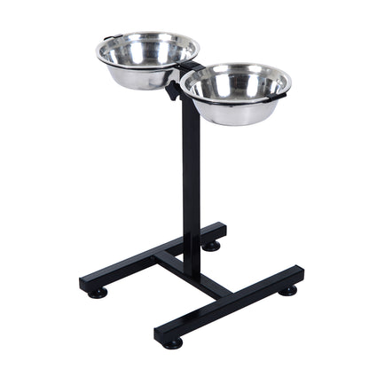PawHut Adjustable Elevated Dog Bowls, Stainless Steel Dog Double Bowls with H-Base Raised Bowl Stand for Dogs Cats, 24"H