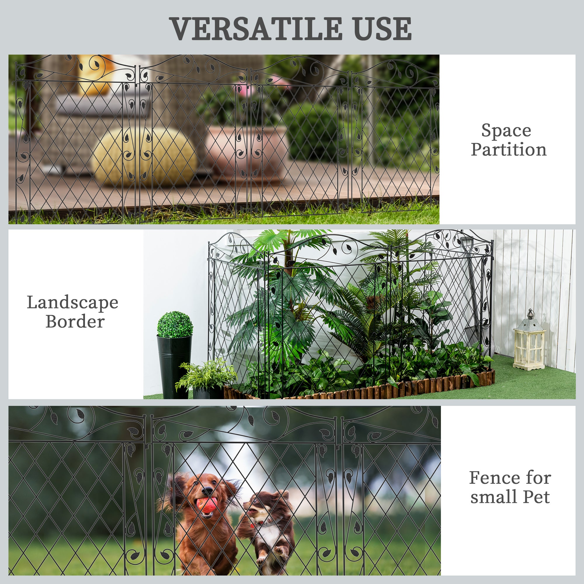 Outsunny Garden Fence, 4 Pack Metal Fence Panels, 11.5' Animal Barrier & Decorative Border Flower Edging for Yard, Landscape, Patio, Outdoor Décor, 43