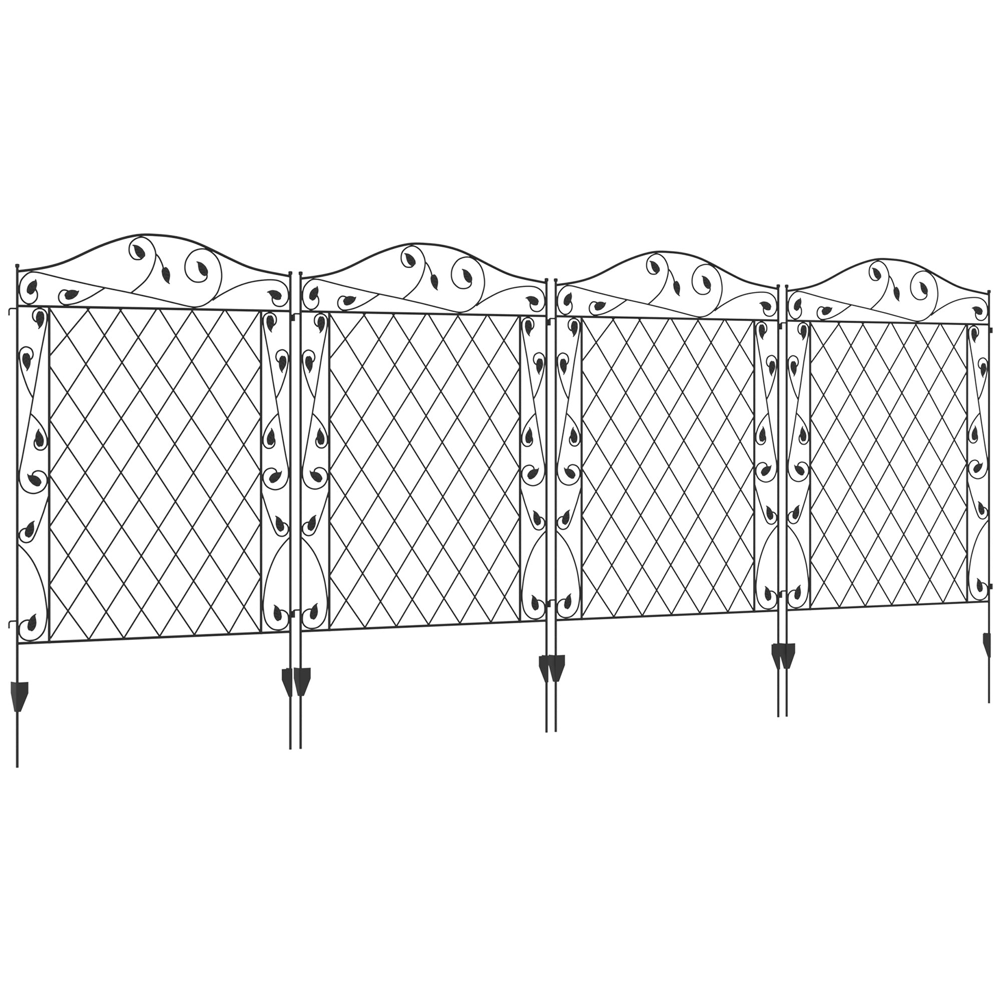 Outsunny Garden Fence, 4 Pack Metal Fence Panels, 11.5' Animal Barrier & Decorative Border Flower Edging for Yard, Landscape, Patio, Outdoor Décor, 43