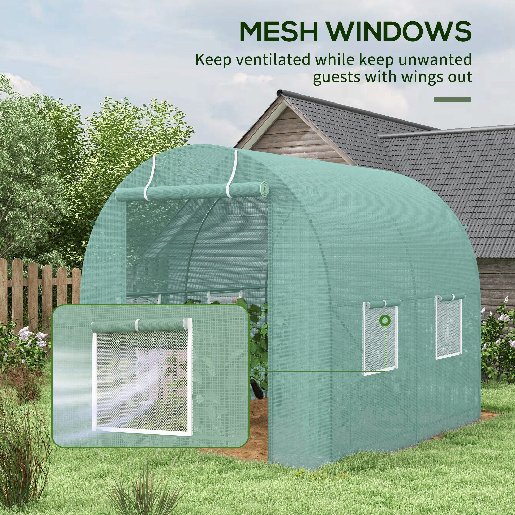 Outsunny 8'x6.6'x6.6' Heavy Duty Walk-in Greenhouse Garden Tunnel Hot House Outdoor Flower Vegetable Growth Warm House Roll Up Door, Windows, Steel