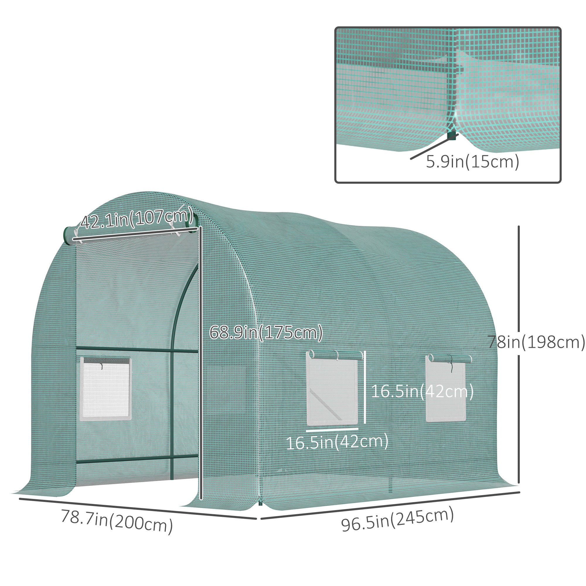 Outsunny 8'x6.6'x6.6' Heavy Duty Walk-in Greenhouse Garden Tunnel Hot House Outdoor Flower Vegetable Growth Warm House Roll Up Door, Windows, Steel