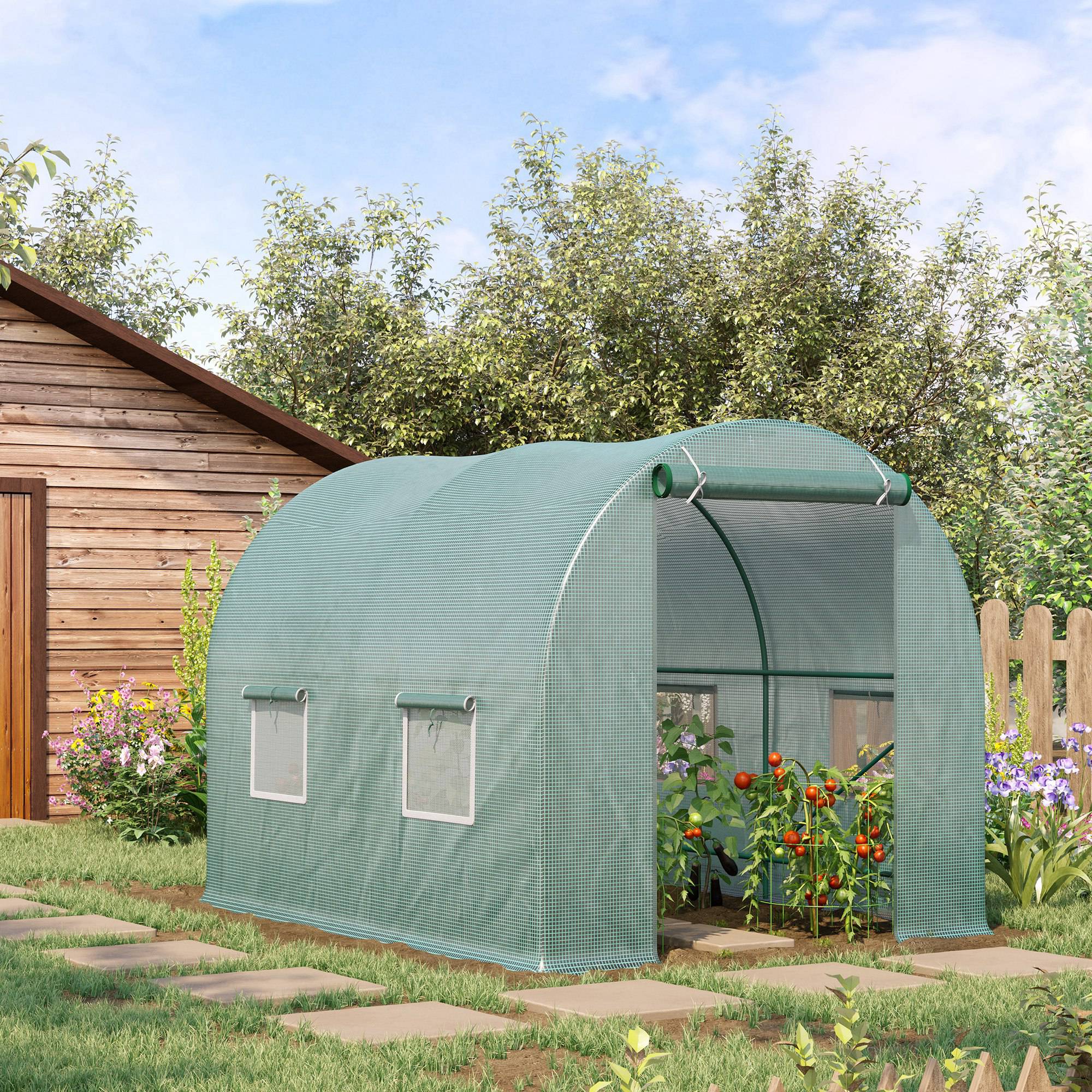 Outsunny 8'x6.6'x6.6' Heavy Duty Walk-in Greenhouse Garden Tunnel Hot House Outdoor Flower Vegetable Growth Warm House Roll Up Door, Windows, Steel
