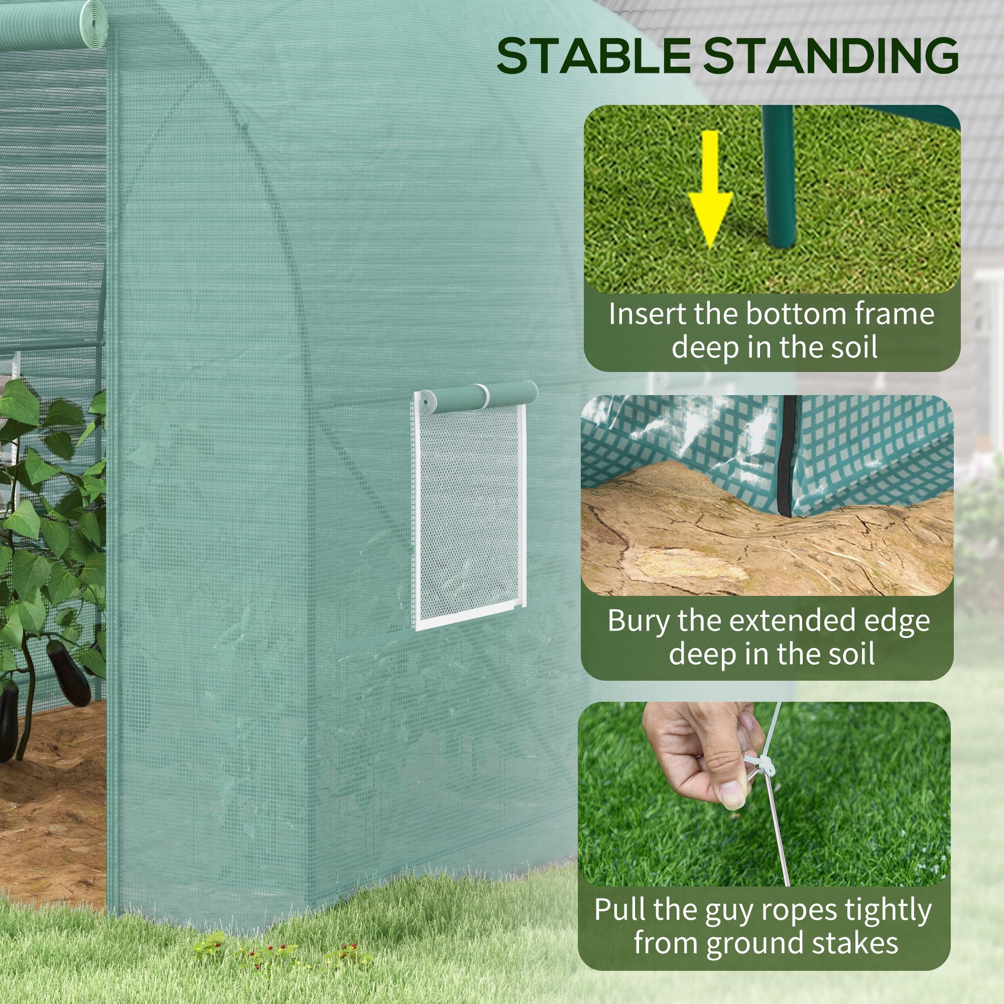 Outsunny 8'x6.6'x6.6' Heavy Duty Walk-in Greenhouse Garden Tunnel Hot House Outdoor Flower Vegetable Growth Warm House Roll Up Door, Windows, Steel