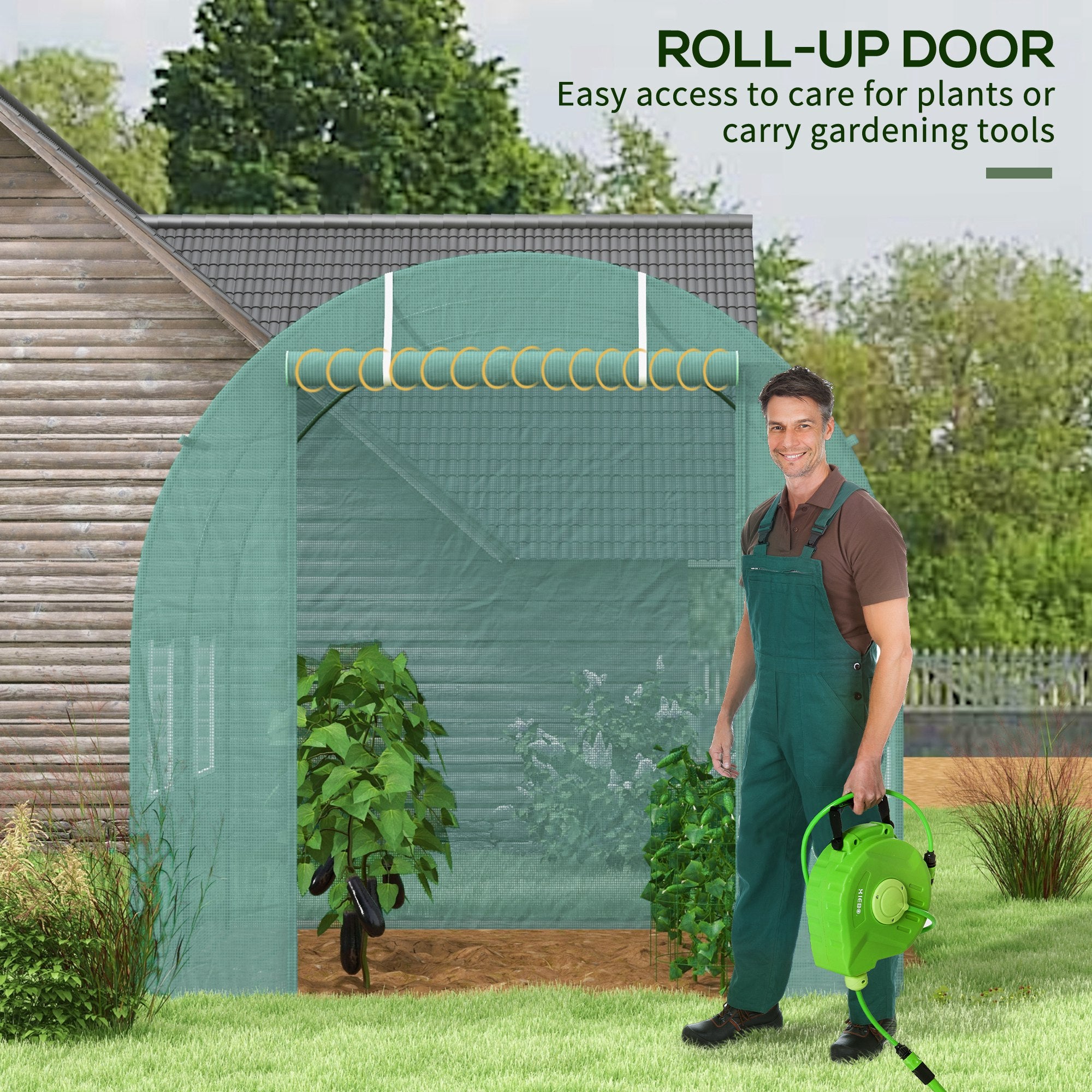 Outsunny 8'x6.6'x6.6' Heavy Duty Walk-in Greenhouse Garden Tunnel Hot House Outdoor Flower Vegetable Growth Warm House Roll Up Door, Windows, Steel