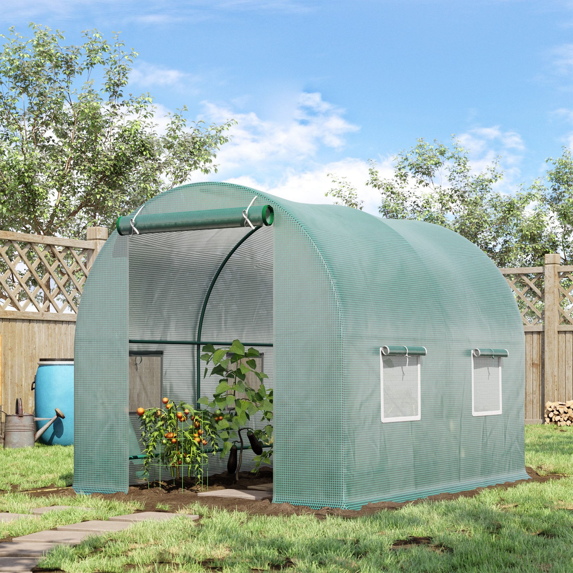 Outsunny 8'x6.6'x6.6' Heavy Duty Walk-in Greenhouse Garden Tunnel Hot House Outdoor Flower Vegetable Growth Warm House Roll Up Door, Windows, Steel