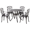 Outsunny 5 Pieces Outdoor Dining Set, Cast Aluminium Patio Table and Chairs with Parasol Hole for Garden Backyard Poolside, Patio Dining Set for 4, Brown