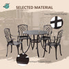 Outsunny 5 Pieces Outdoor Dining Set, Cast Aluminium Patio Table and Chairs with Parasol Hole for Garden Backyard Poolside, Patio Dining Set for 4, Brown