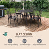 Outsunny 5 Pieces Outdoor Dining Set, Cast Aluminium Patio Table and Chairs with Parasol Hole for Garden Backyard Poolside, Patio Dining Set for 4, Brown
