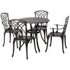 Outsunny 5 Pieces Outdoor Dining Set, Cast Aluminium Patio Table and Chairs with Parasol Hole for Garden Backyard Poolside, Patio Dining Set for 4, Brown