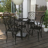 Outsunny 5 Pieces Outdoor Dining Set, Cast Aluminium Patio Table and Chairs with Parasol Hole for Garden Backyard Poolside, Patio Dining Set for 4, Brown