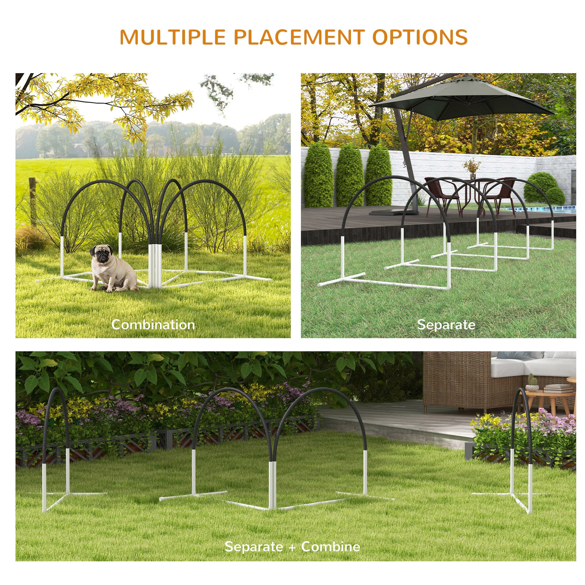 PawHut 4 Pieces Dog Agility Training Equipment with Weave Poles, Training Starter Kit, Dog Obstacle Course, Pet Outdoor Games with Carry Bag, Black