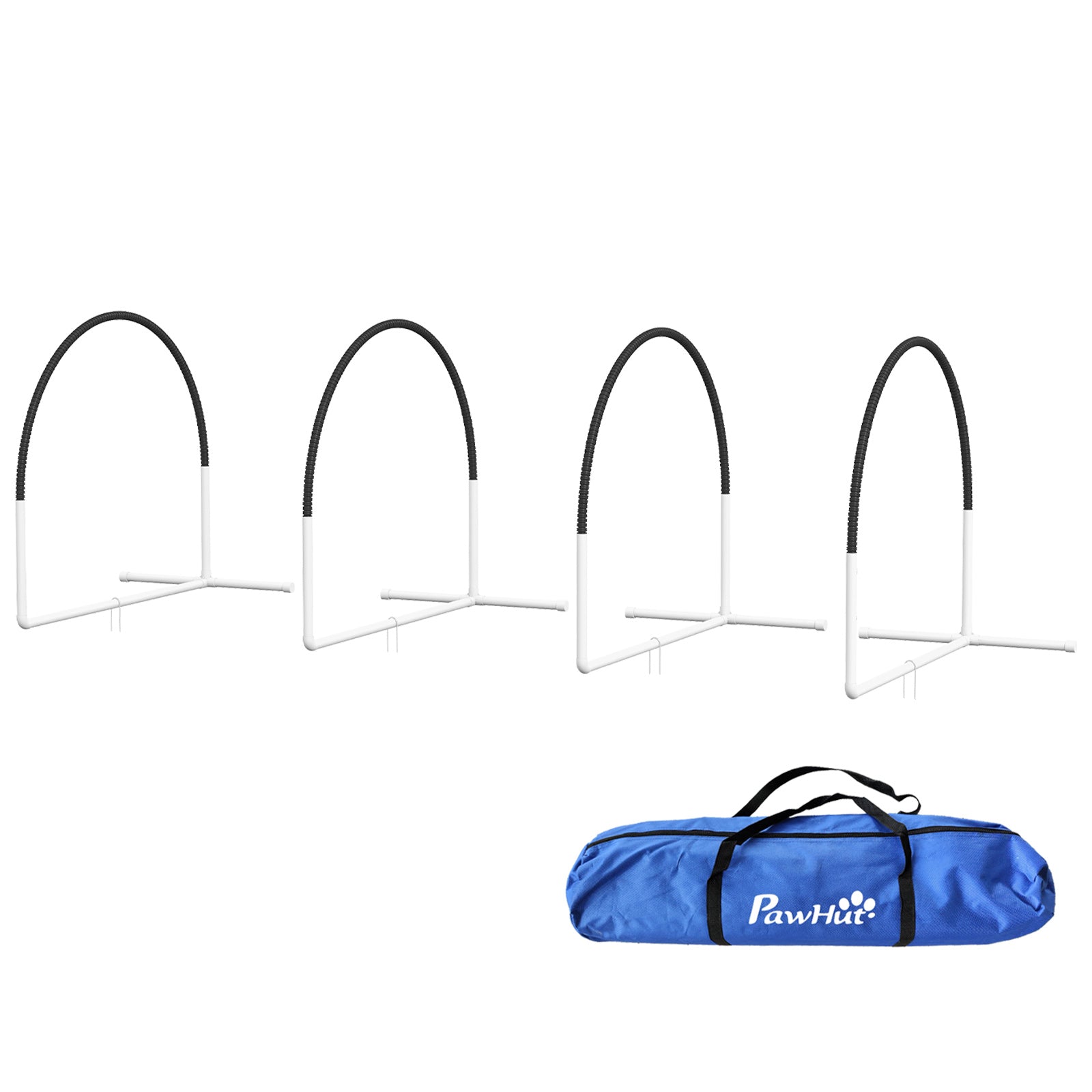 PawHut 4 Pieces Dog Agility Training Equipment with Weave Poles, Training Starter Kit, Dog Obstacle Course, Pet Outdoor Games with Carry Bag, Black