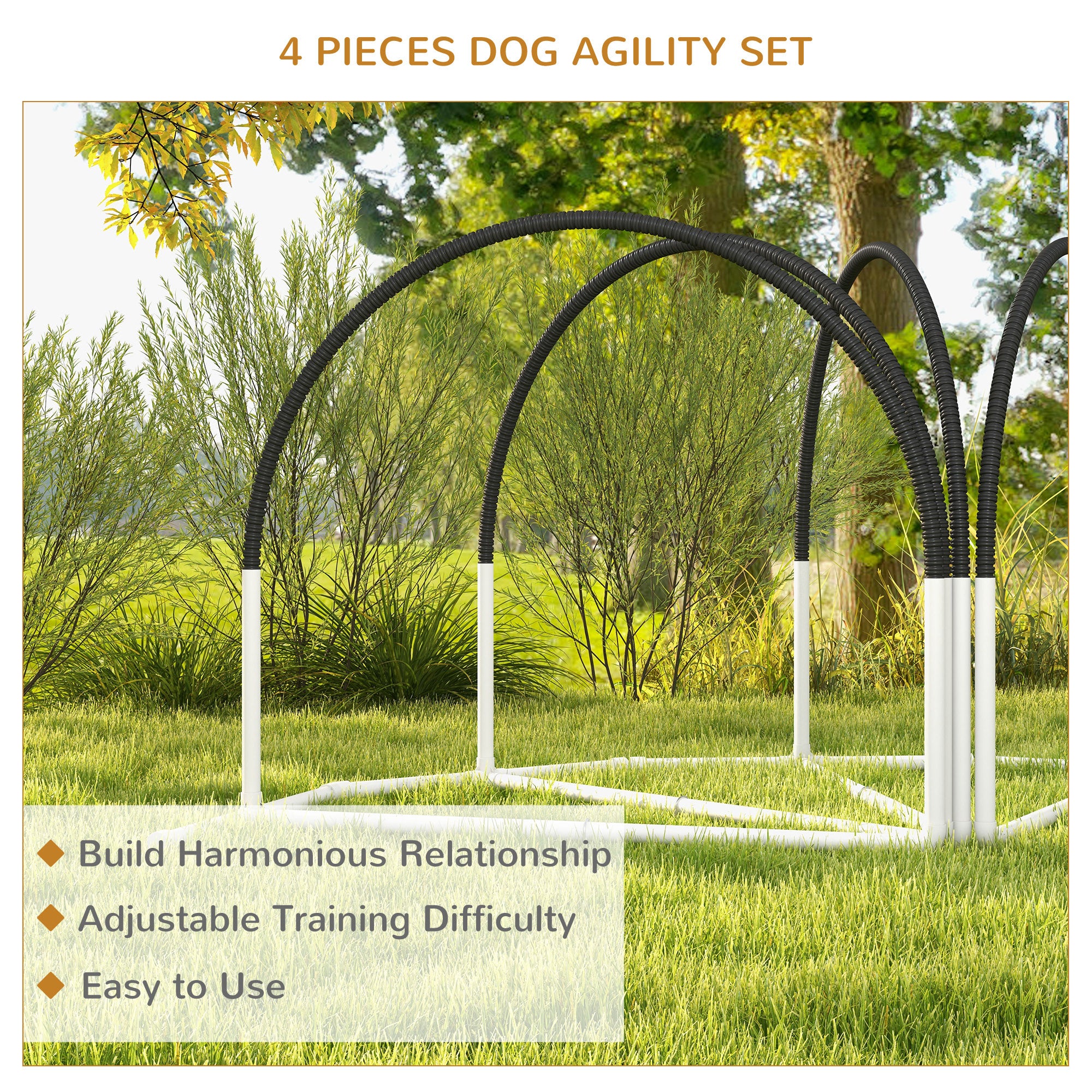 PawHut 4 Pieces Dog Agility Training Equipment with Weave Poles, Training Starter Kit, Dog Obstacle Course, Pet Outdoor Games with Carry Bag, Black