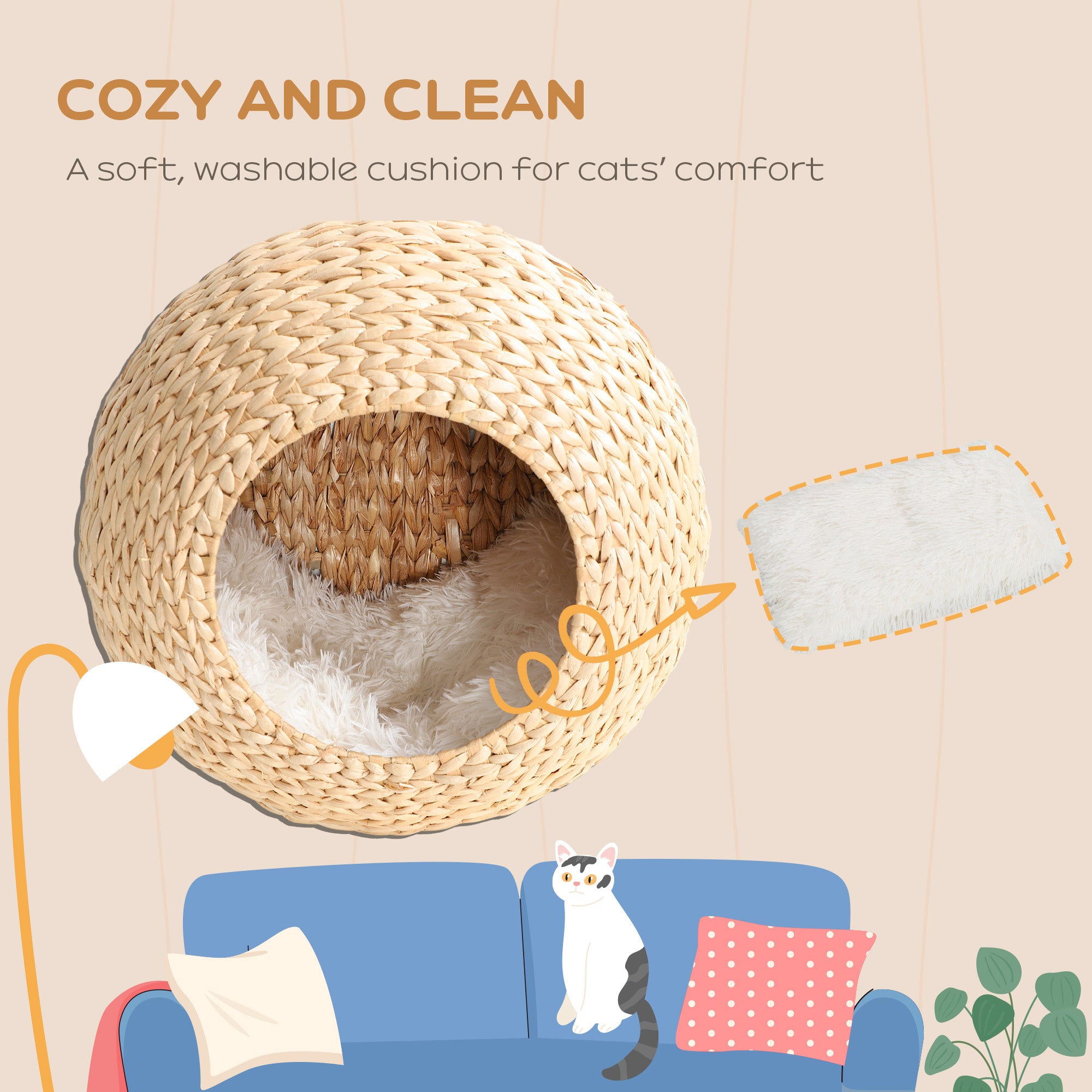 PawHut Cat Wall Furniture, Wall Mounted Cat Condo with Washable Cushion, Cat Wall Shelf for Indoor Cats Kittens, Natural Wood