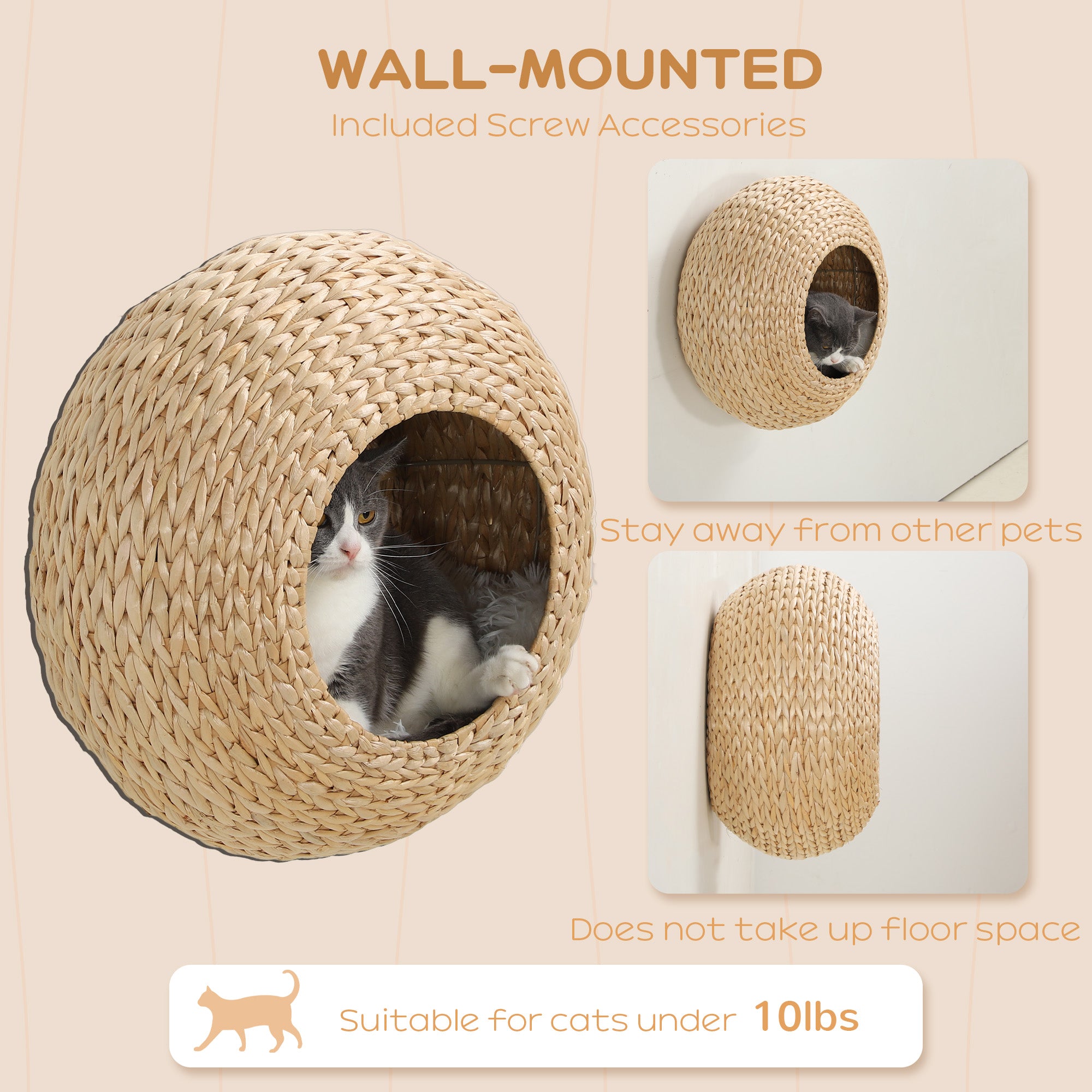 PawHut Cat Wall Furniture, Wall Mounted Cat Condo with Washable Cushion, Cat Wall Shelf for Indoor Cats Kittens, Natural Wood
