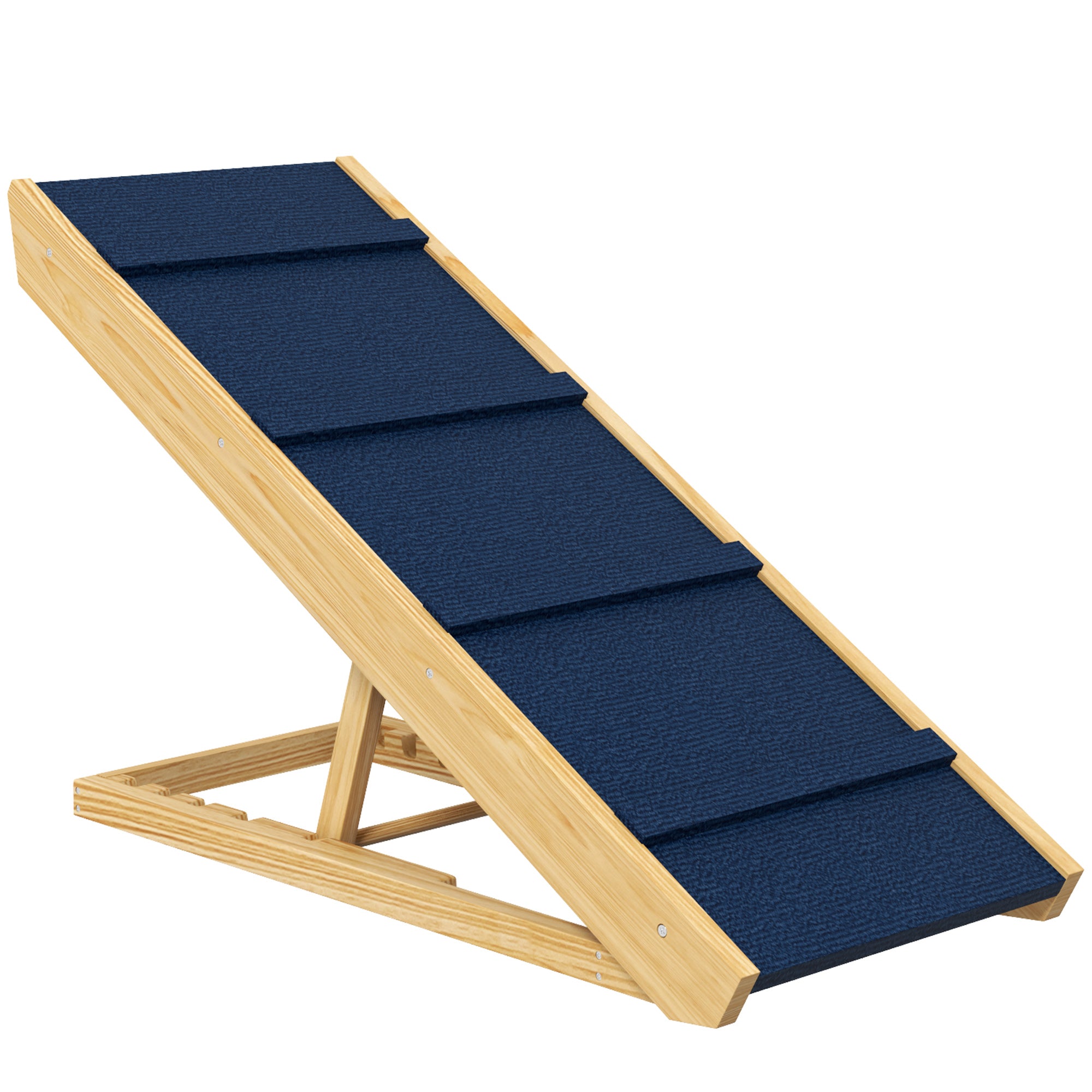 PawHut Dog Stairs, Adjustable Pet Stairs, Foldable Dog Steps with Non-slip Mat, for Small to Large Dogs for High Bed Sofa Couch, Natural Wood Finish