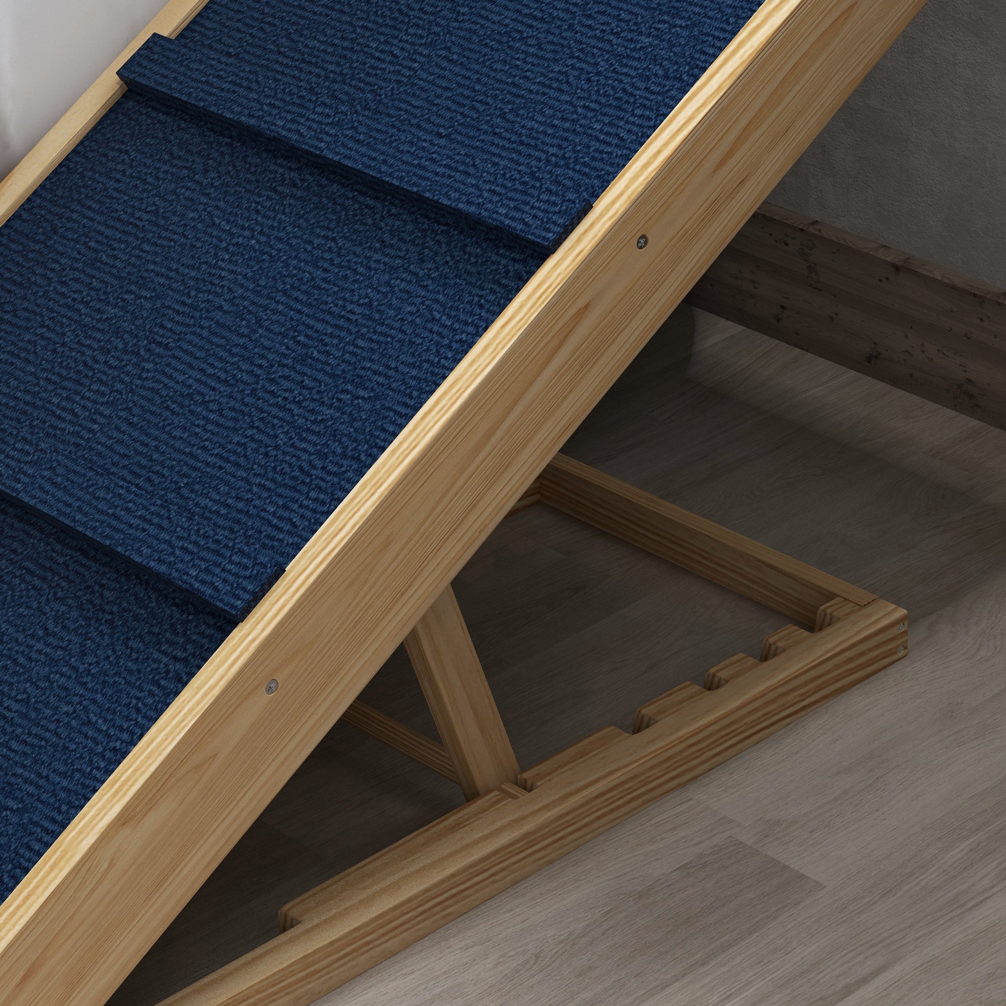 PawHut Dog Stairs, Adjustable Pet Stairs, Foldable Dog Steps with Non-slip Mat, for Small to Large Dogs for High Bed Sofa Couch, Natural Wood Finish