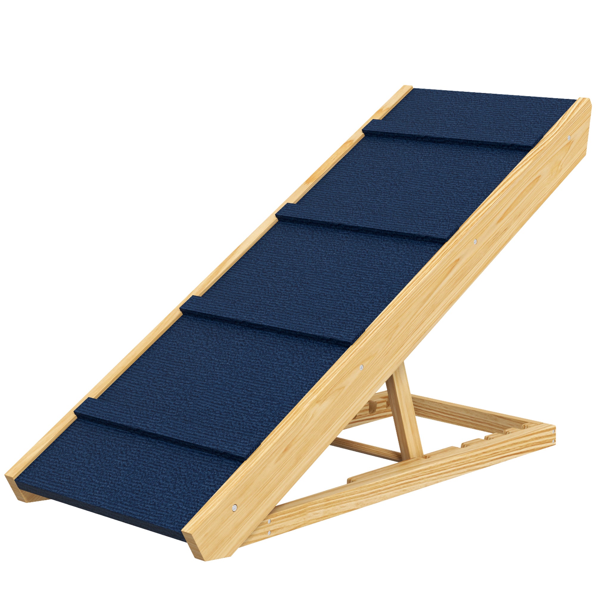 PawHut Dog Stairs, Adjustable Pet Stairs, Foldable Dog Steps with Non-slip Mat, for Small to Large Dogs for High Bed Sofa Couch, Natural Wood Finish