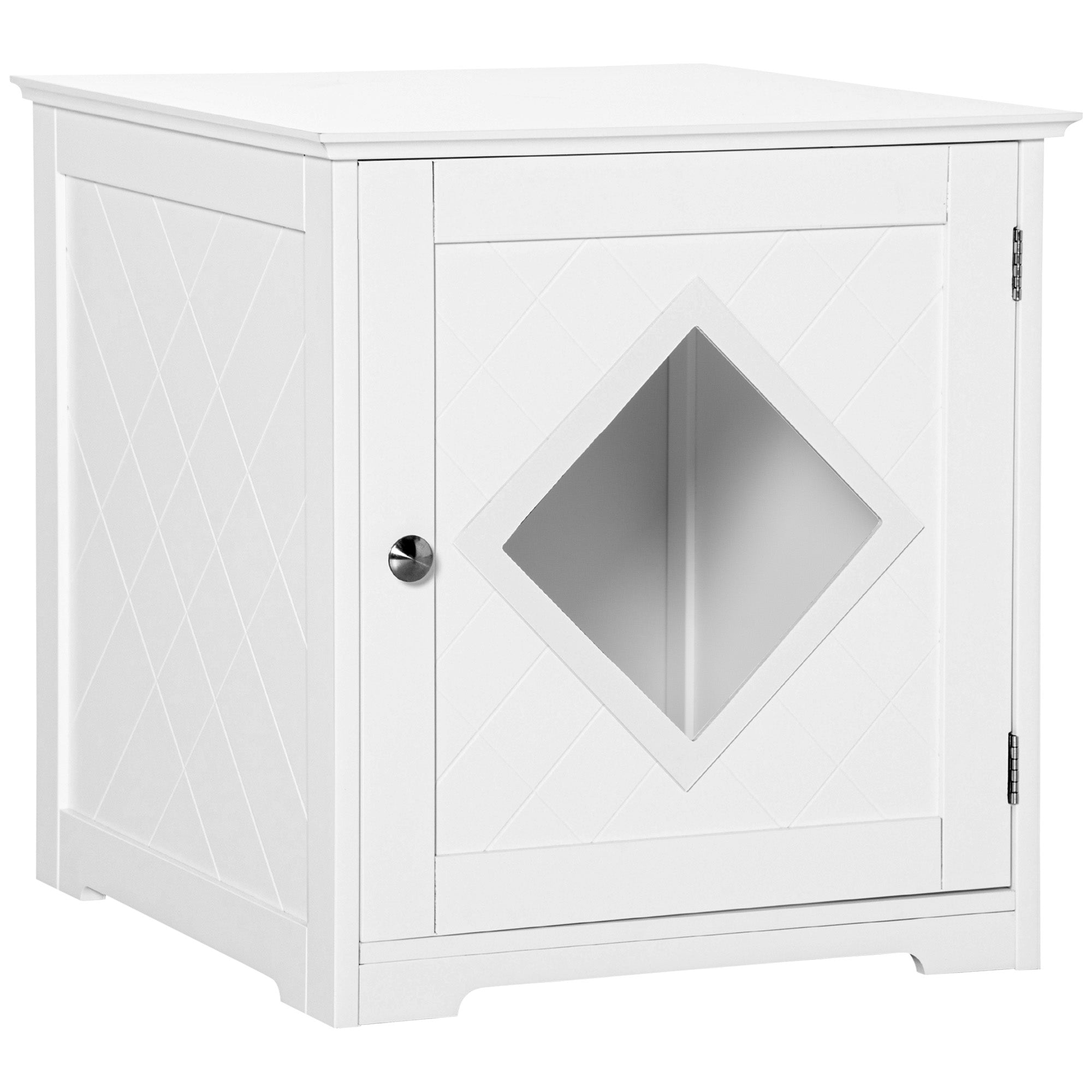 PawHut Cat Litter Box Enclosure End Table, Indoor Cat Washroom with Magnetic Door, Hidden Litter Box Nightstand with Large Tabletop, Easy Assembly, White