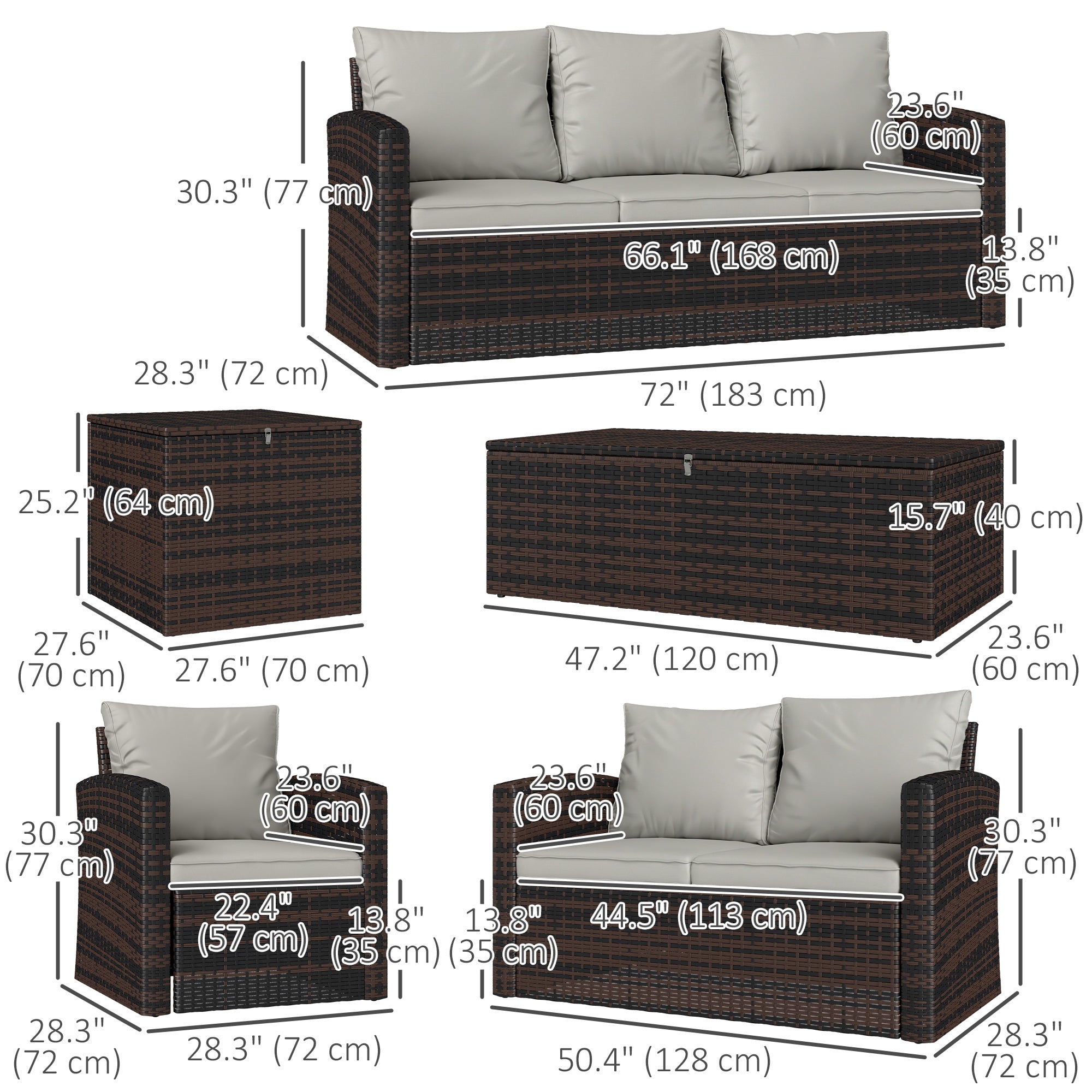 Outsunny 6 Pieces Wicker Patio Furniture Set with Cushions, 7-Seater Rattan Patio Sofa Set with Storage Coffee Table & Side Table, Sectional Outdoor Furniture Set, Cream White