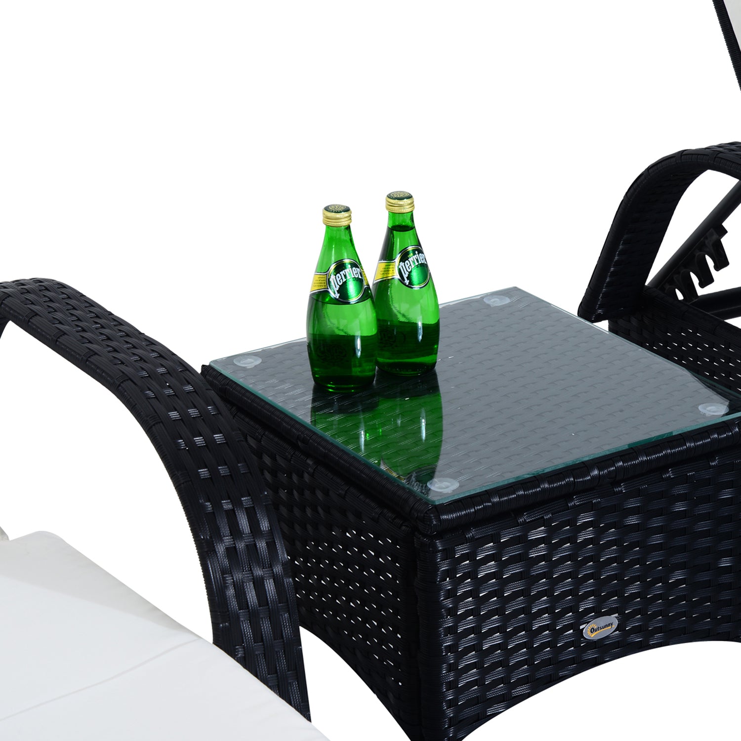 Outsunny 3 Pieces Wicker Patio Lounger Set with Table, PE Rattan Outdoor Lounge Chair Set with Cushions, Wheels, 5-Level Reclining Backrest, Headrest, Black/Cream