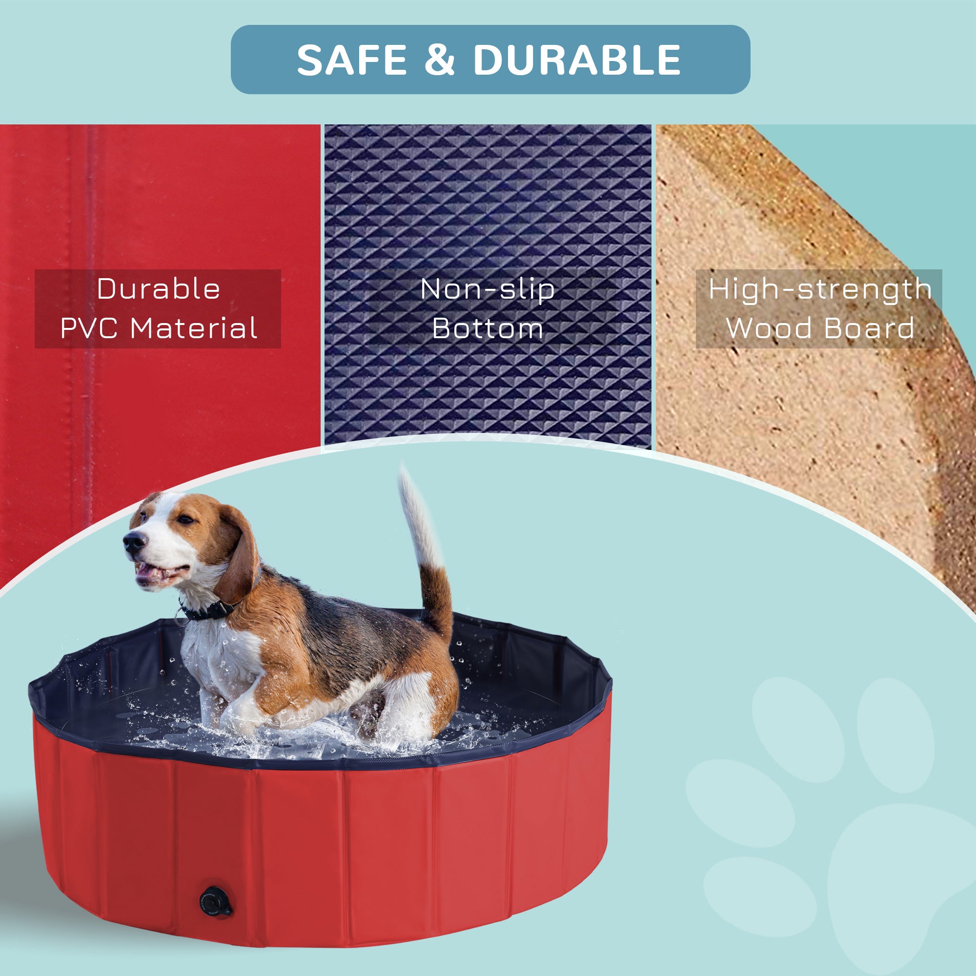 PawHut Folding PVC Dog Bath Pool Portable Pet Kiddie Swimming Pool, Outdoor/Indoor Puppy Bath Tub with Nonslip Bottom for Dogs & Cats, (39.4", Red)