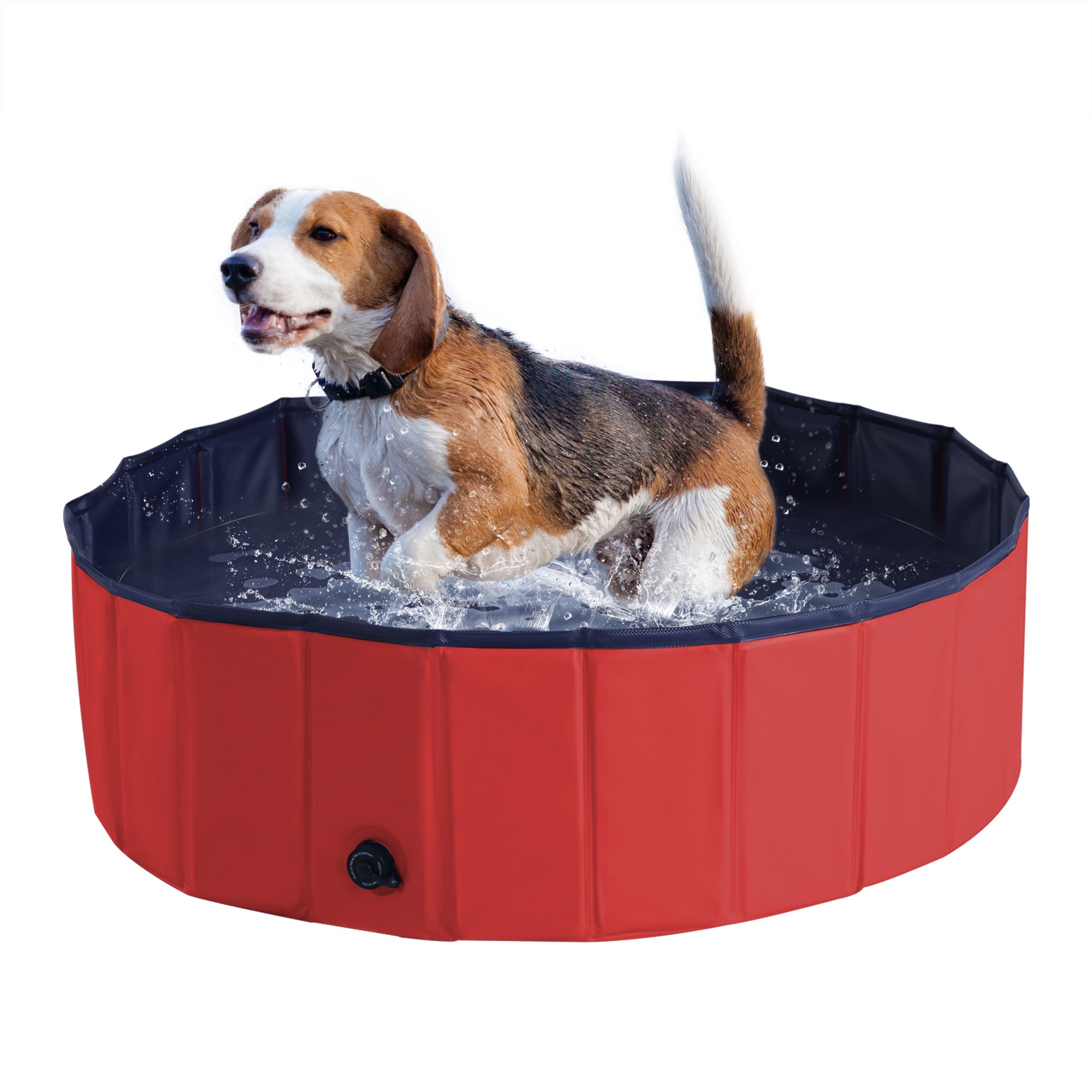 PawHut Folding PVC Dog Bath Pool Portable Pet Kiddie Swimming Pool, Outdoor/Indoor Puppy Bath Tub with Nonslip Bottom for Dogs & Cats, (39.4", Red)