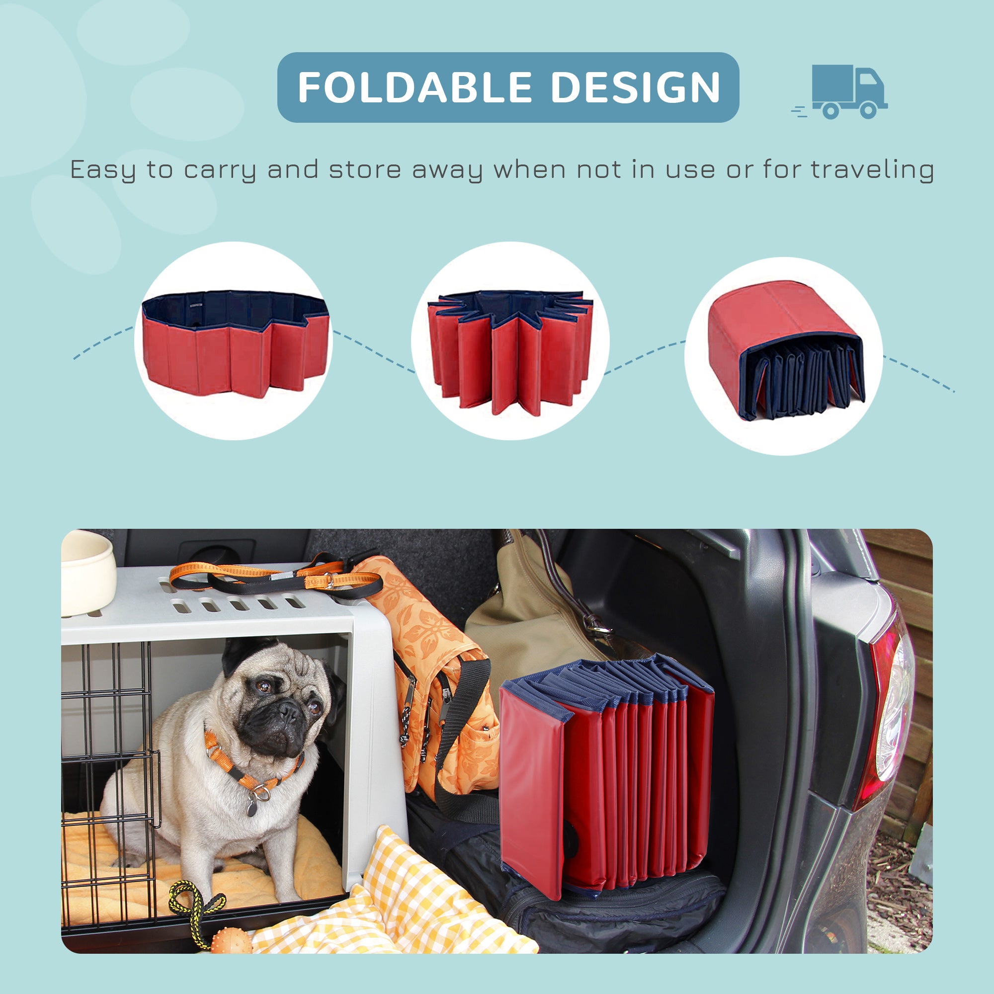 PawHut Folding PVC Dog Bath Pool Portable Pet Kiddie Swimming Pool, Outdoor/Indoor Puppy Bath Tub with Nonslip Bottom for Dogs & Cats, (39.4", Red)