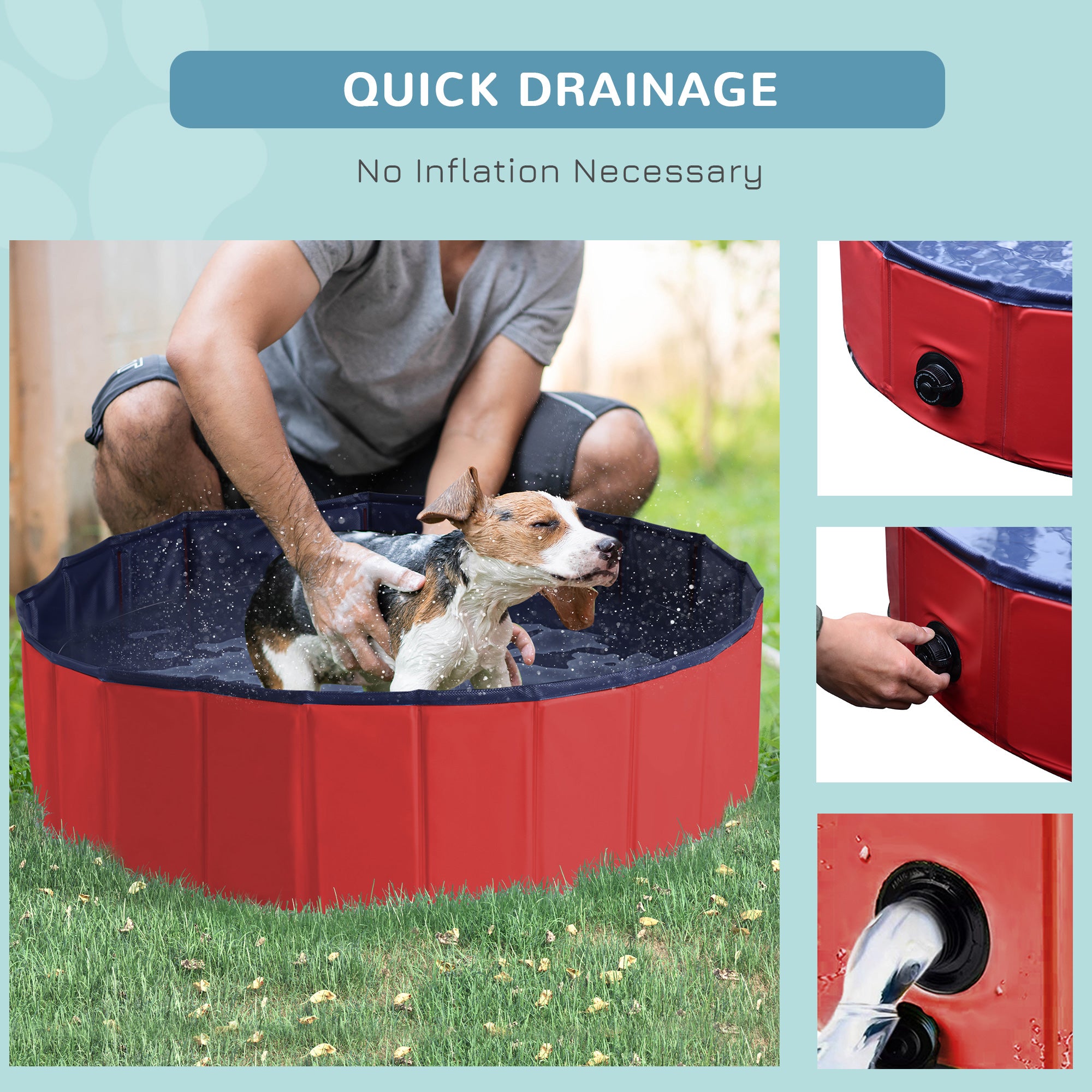 PawHut Folding PVC Dog Bath Pool Portable Pet Kiddie Swimming Pool, Outdoor/Indoor Puppy Bath Tub with Nonslip Bottom for Dogs & Cats, (39.4", Red)