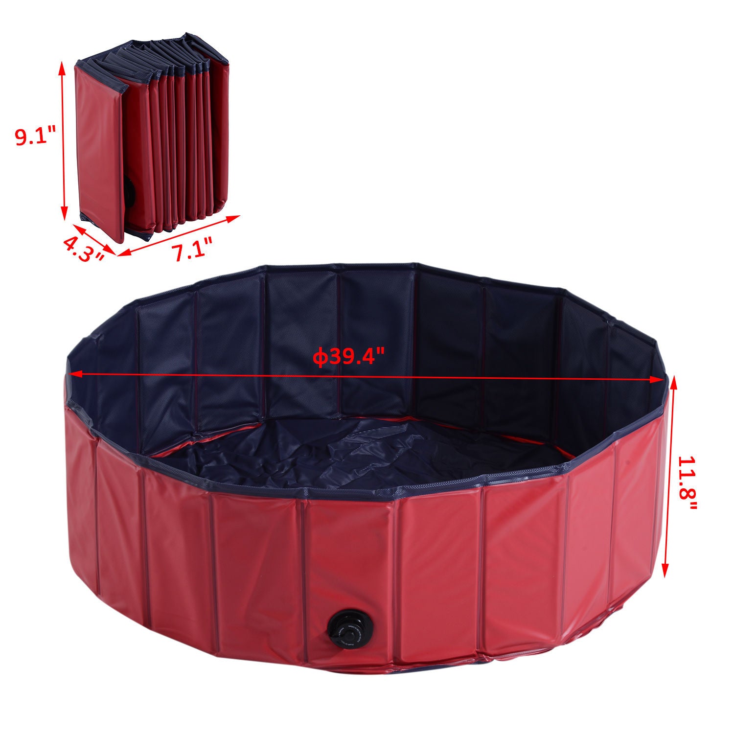 PawHut Folding PVC Dog Bath Pool Portable Pet Kiddie Swimming Pool, Outdoor/Indoor Puppy Bath Tub with Nonslip Bottom for Dogs & Cats, (39.4", Red)