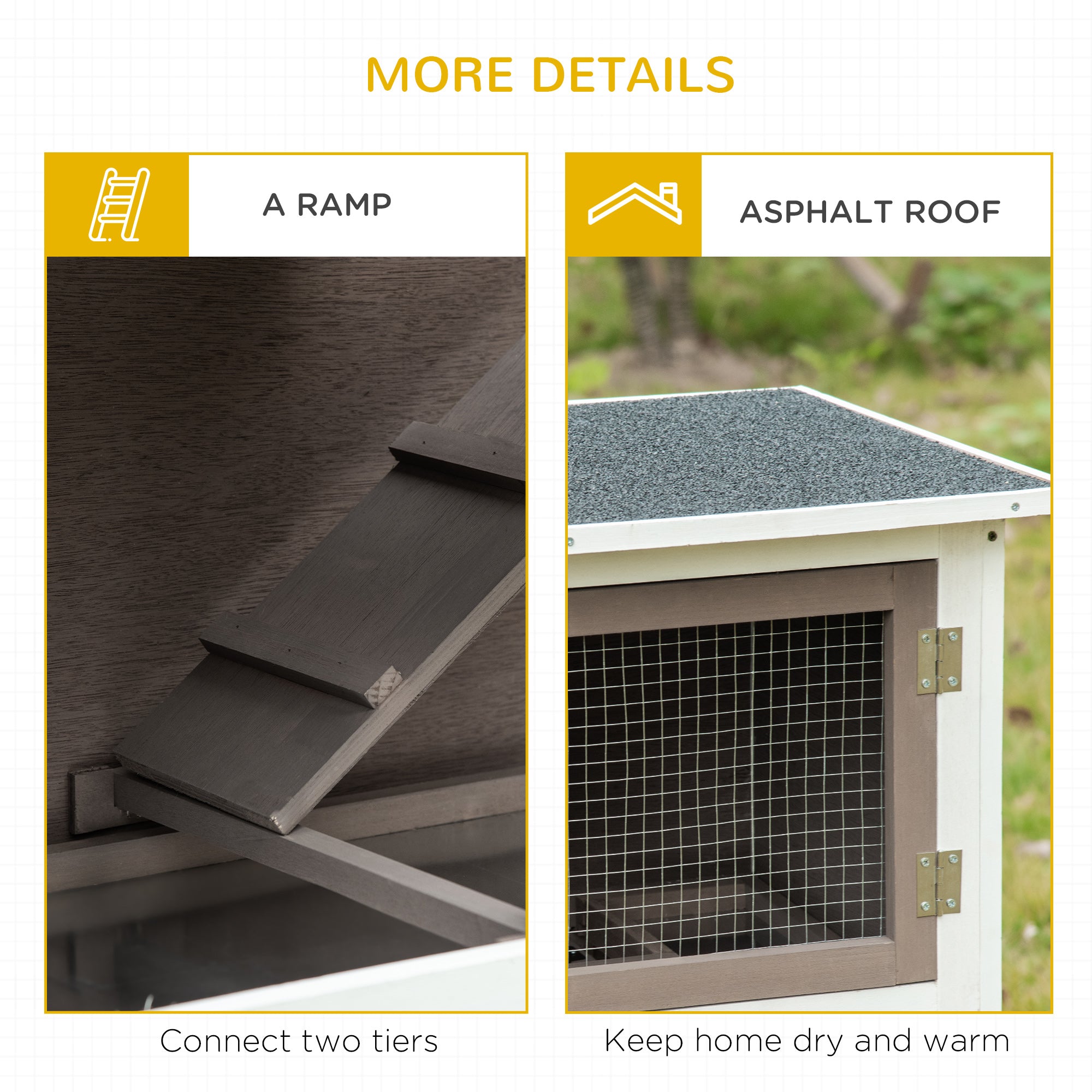 PawHut Wooden Bunny Rabbit Hutch, Small Animal Habitat with Ramp, Removable Tray & Weatherproof Roof, Indoor/Outdoor, Brown