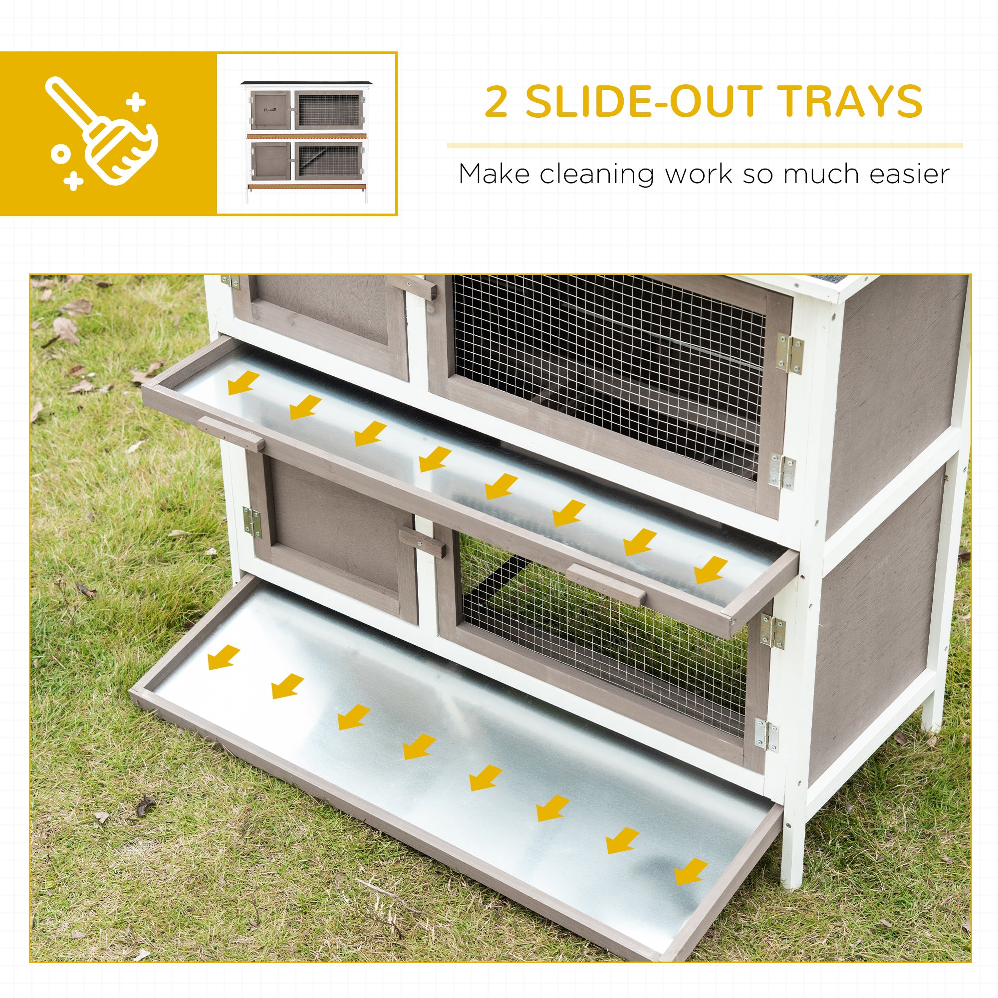 PawHut Wooden Bunny Rabbit Hutch, Small Animal Habitat with Ramp, Removable Tray & Weatherproof Roof, Indoor/Outdoor, Brown