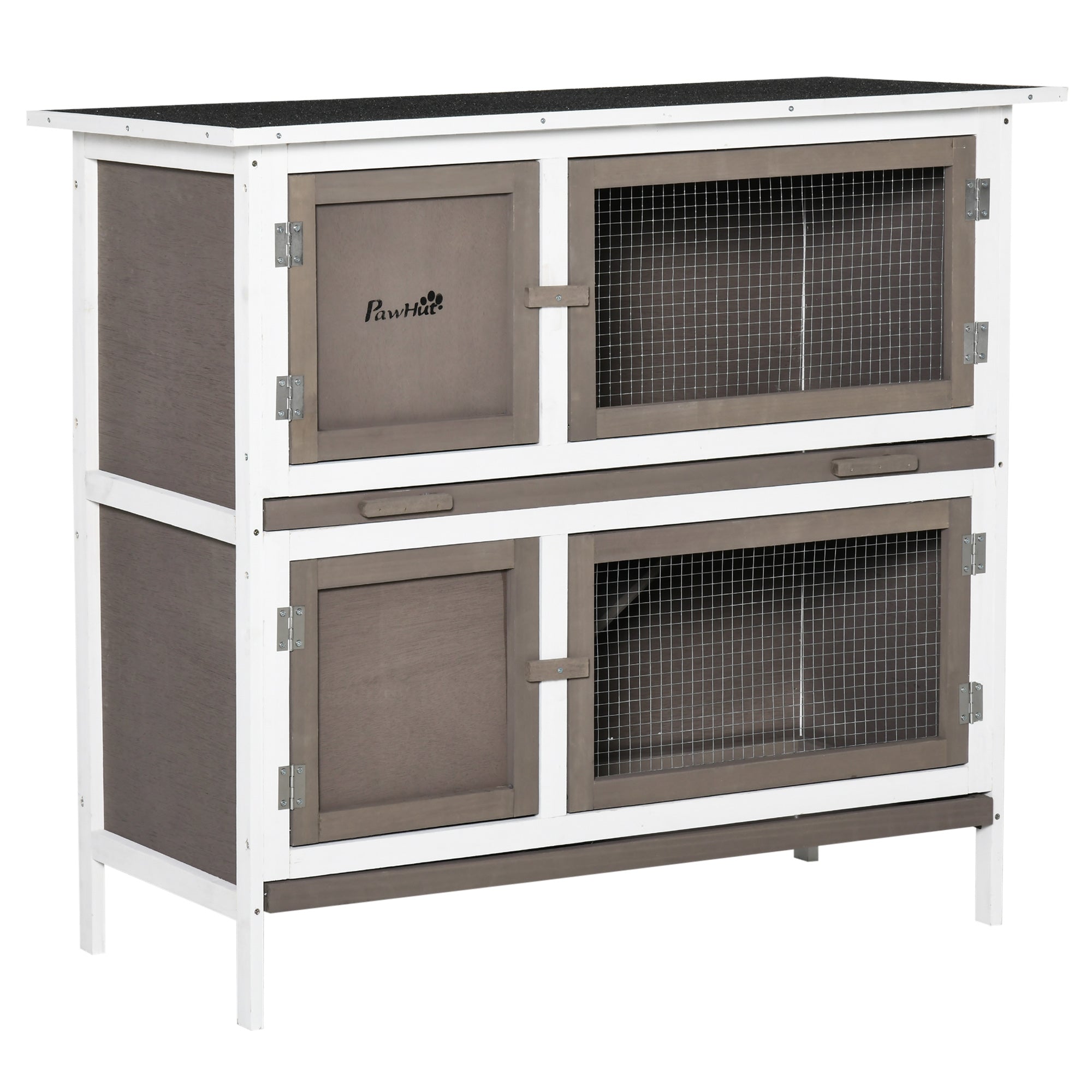 PawHut Wooden Bunny Rabbit Hutch, Small Animal Habitat with Ramp, Removable Tray & Weatherproof Roof, Indoor/Outdoor, Brown