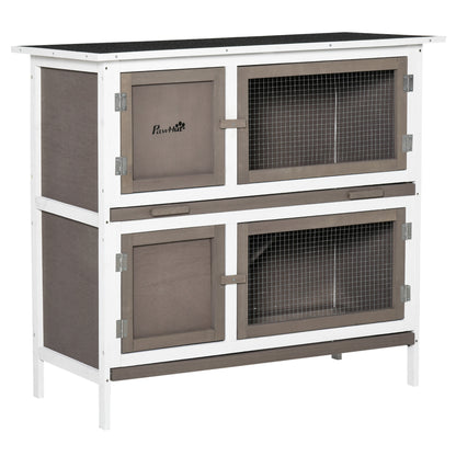PawHut Wooden Bunny Rabbit Hutch, Small Animal Habitat with Ramp, Removable Tray & Weatherproof Roof, Indoor/Outdoor, Brown