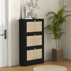 HOMCOM Boho Rattan Shoe Cabinet with 3 Flip Drawers and Adjustable Shelves, Narrow Shoe Storage Cabinet, Holds 18 Pairs for Entryway, Hallway, Black