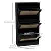 HOMCOM Boho Rattan Shoe Cabinet with 3 Flip Drawers and Adjustable Shelves, Narrow Shoe Storage Cabinet, Holds 18 Pairs for Entryway, Hallway, Black