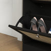 HOMCOM Boho Rattan Shoe Cabinet with 3 Flip Drawers and Adjustable Shelves, Narrow Shoe Storage Cabinet, Holds 18 Pairs for Entryway, Hallway, Black